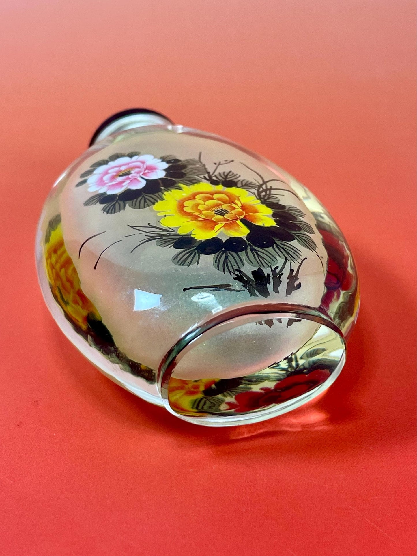 Painted Inside Snuff Bottle - 4.75 Inches - Intricate Flower Design