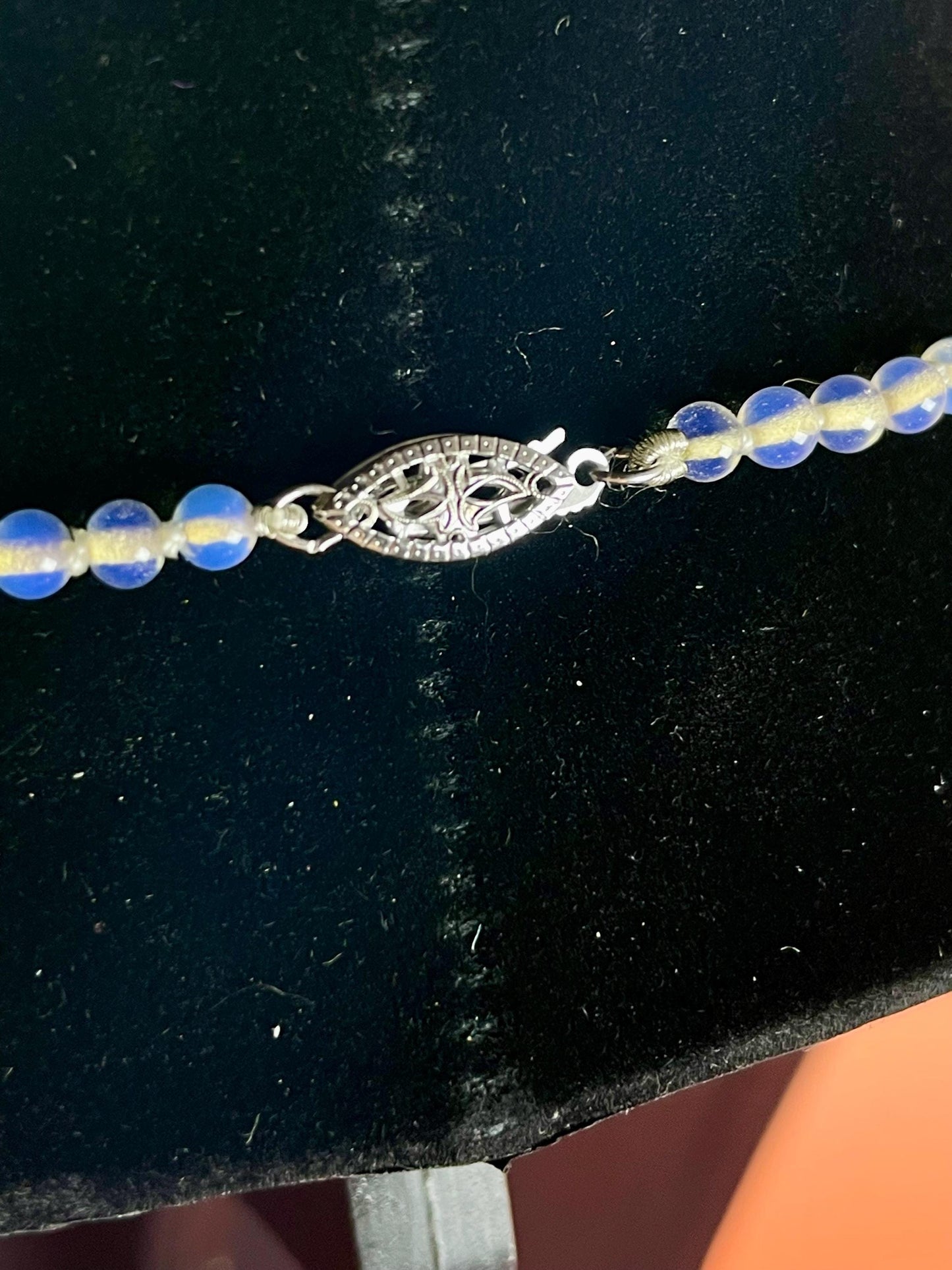 Silver Clasp 24 inch Restrung Opalescent Glass Beaded Necklace - B