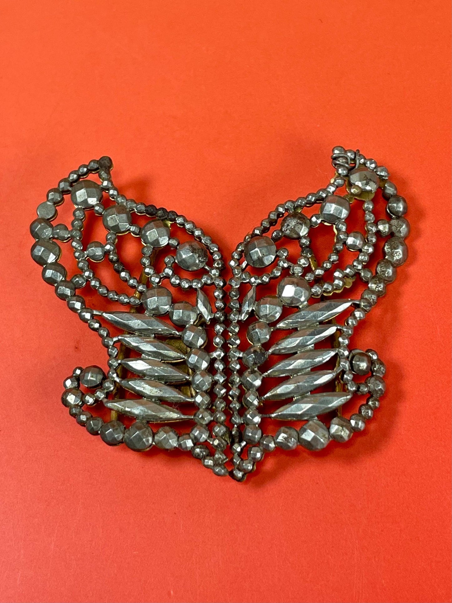 Very Cool Victorian Cut Steel Buckle with Butterfly Design - B