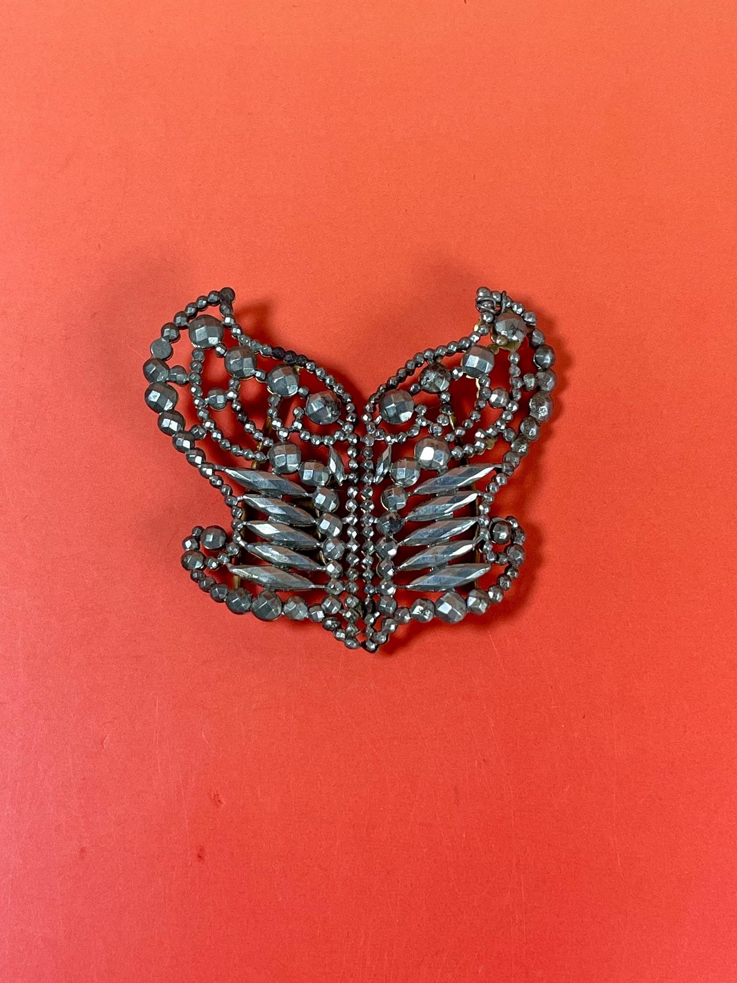 Very Cool Victorian Cut Steel Buckle with Butterfly Design - B
