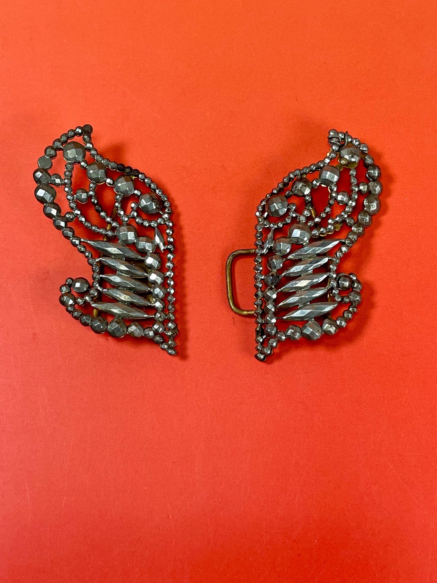 Very Cool Victorian Cut Steel Buckle with Butterfly Design - B