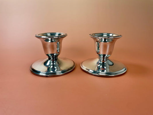 Silver Plated candlesticks  2.5 inches tall   beautiful pair  good value
