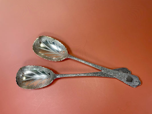 Lovely pair 9 inch long silver plated spoons  wonderful gift