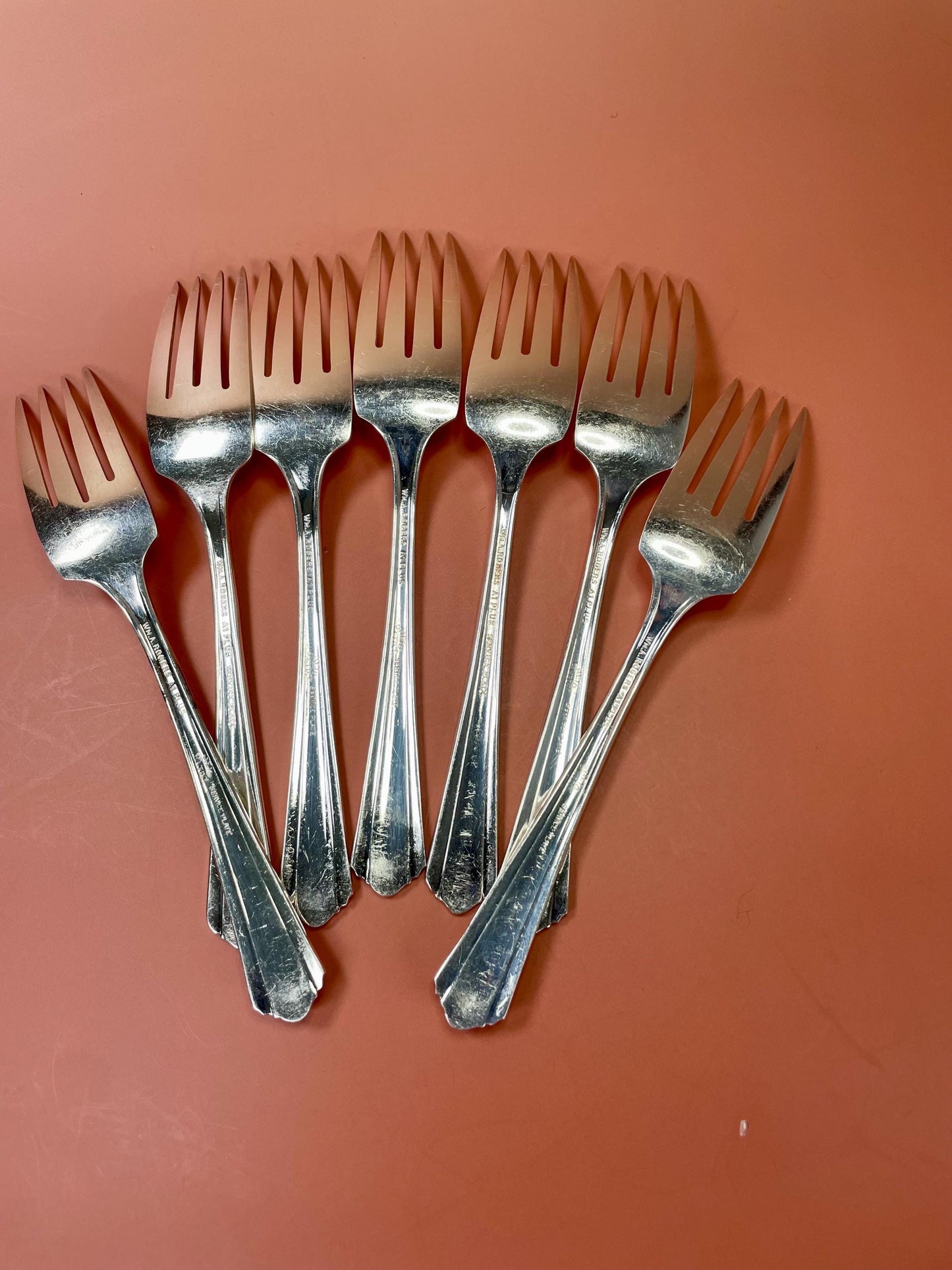 Lovely set of seven silver plated dessert forks  great gift  value priced