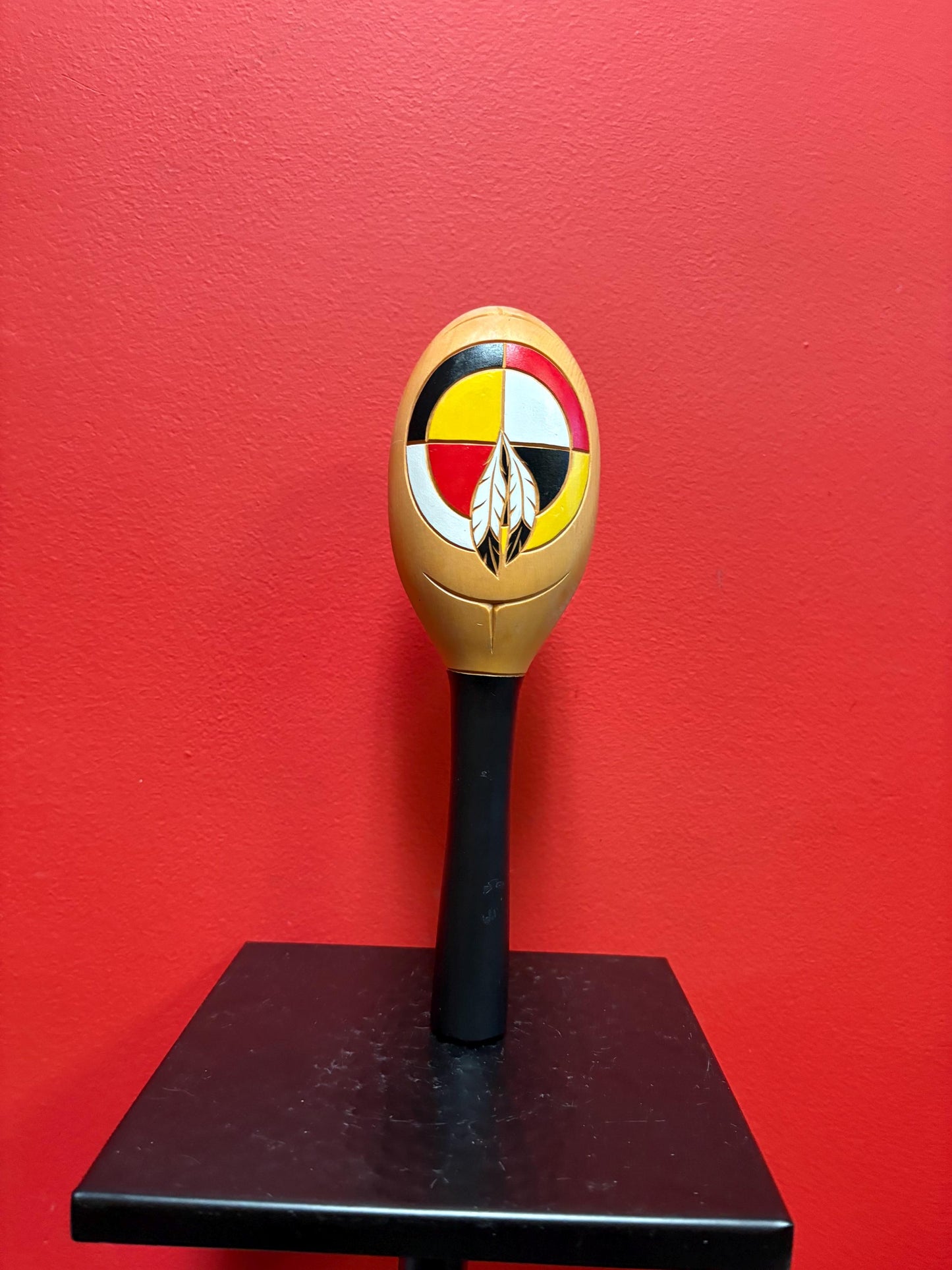 Lovely 10 inch eastern indigenous Canadian first nations rattle with great sound good condition and great price