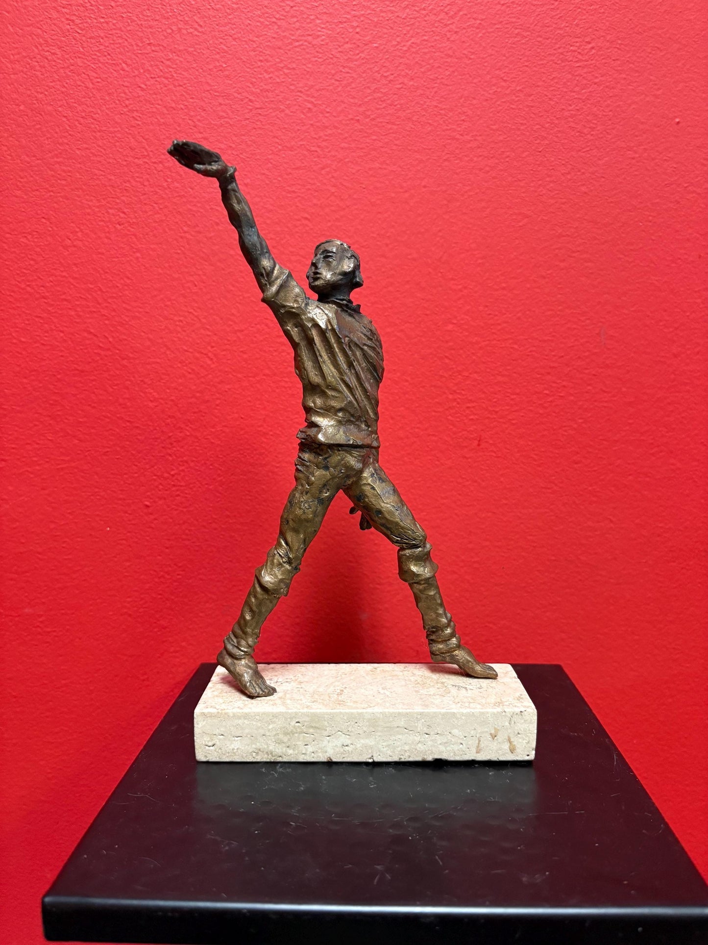 Beautiful antique 9 x 6 bronze statue of a man on Marble stand  great patina  good value