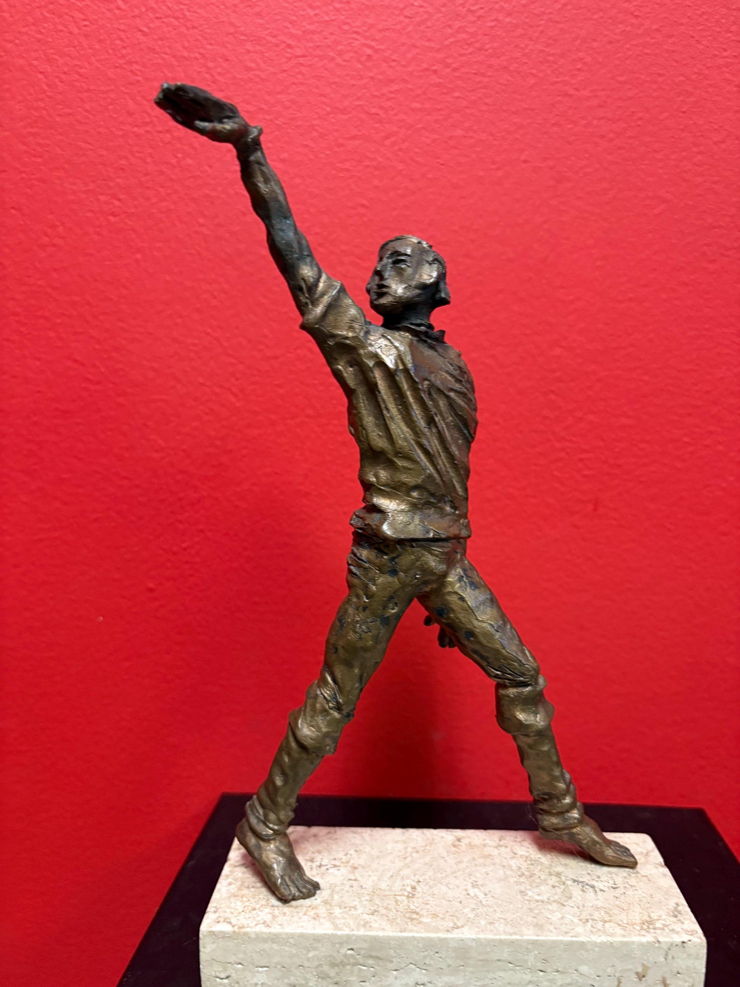 Beautiful antique 9 x 6 bronze statue of a man on Marble stand  great patina  good value