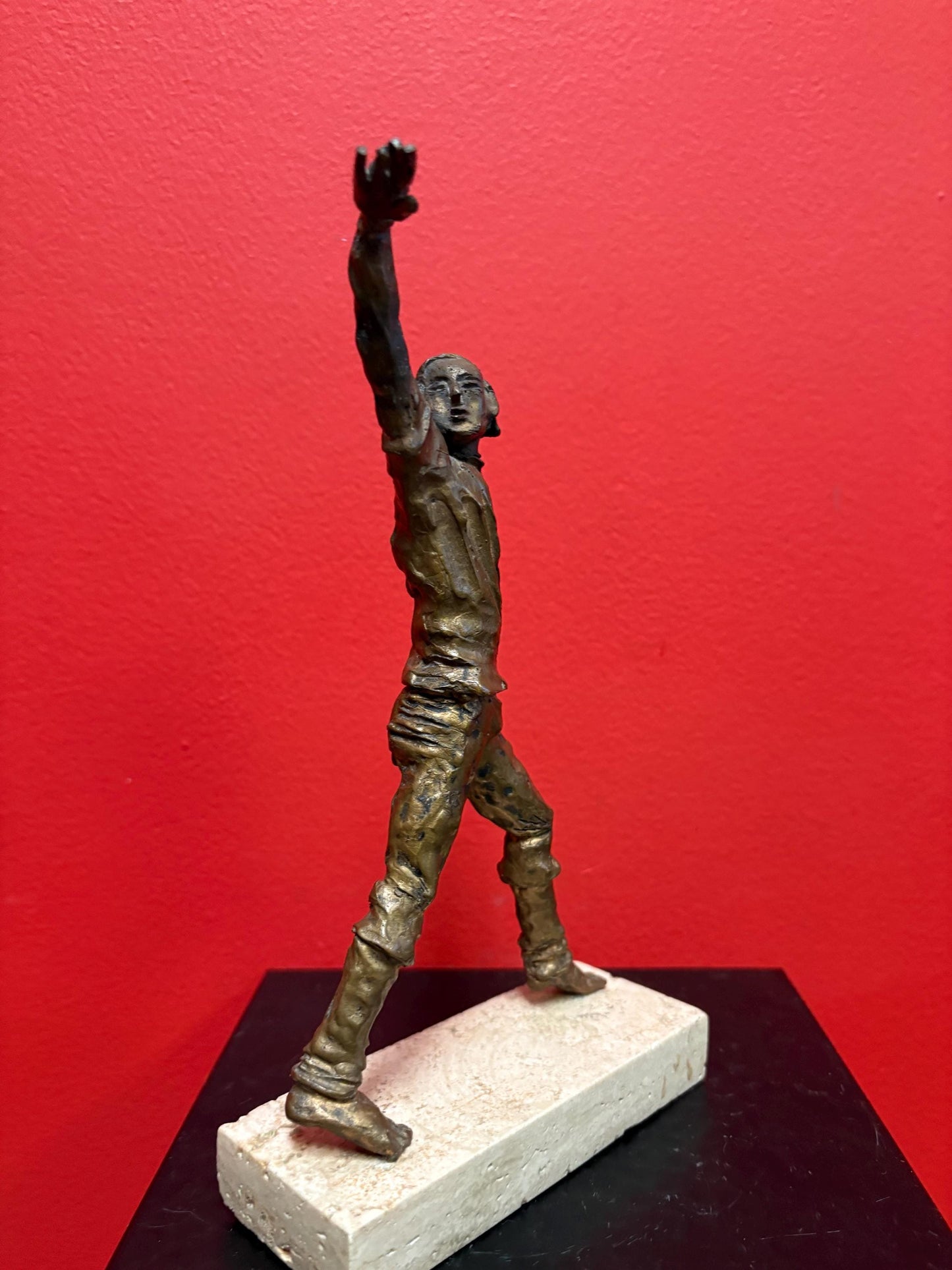 Beautiful antique 9 x 6 bronze statue of a man on Marble stand  great patina  good value