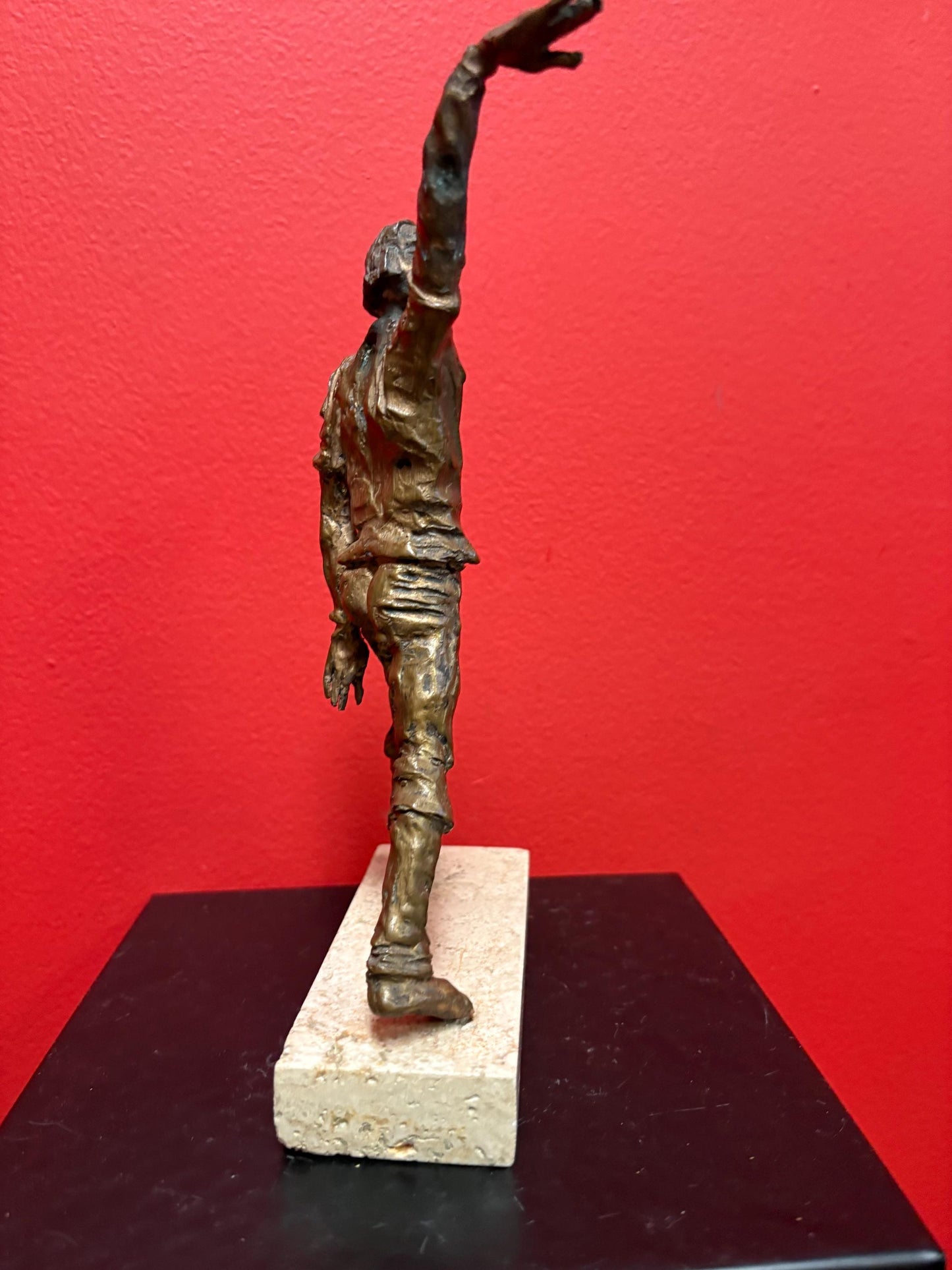 Beautiful antique 9 x 6 bronze statue of a man on Marble stand  great patina  good value