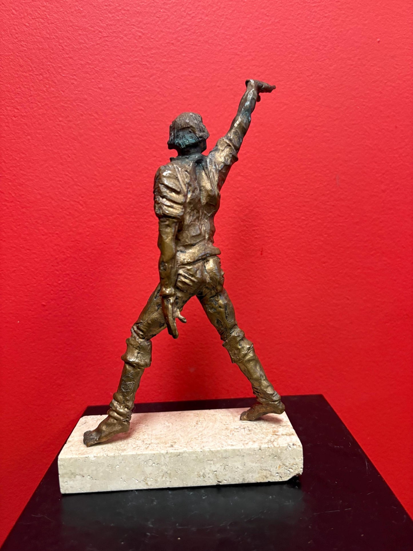 Beautiful antique 9 x 6 bronze statue of a man on Marble stand  great patina  good value