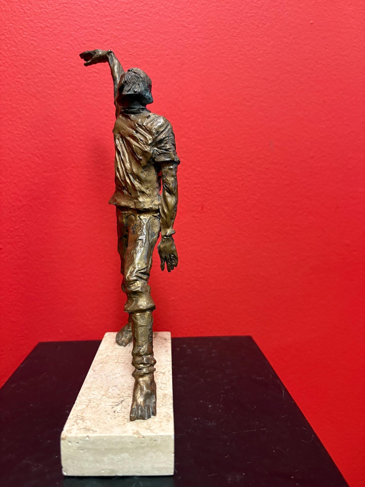 Beautiful antique 9 x 6 bronze statue of a man on Marble stand  great patina  good value