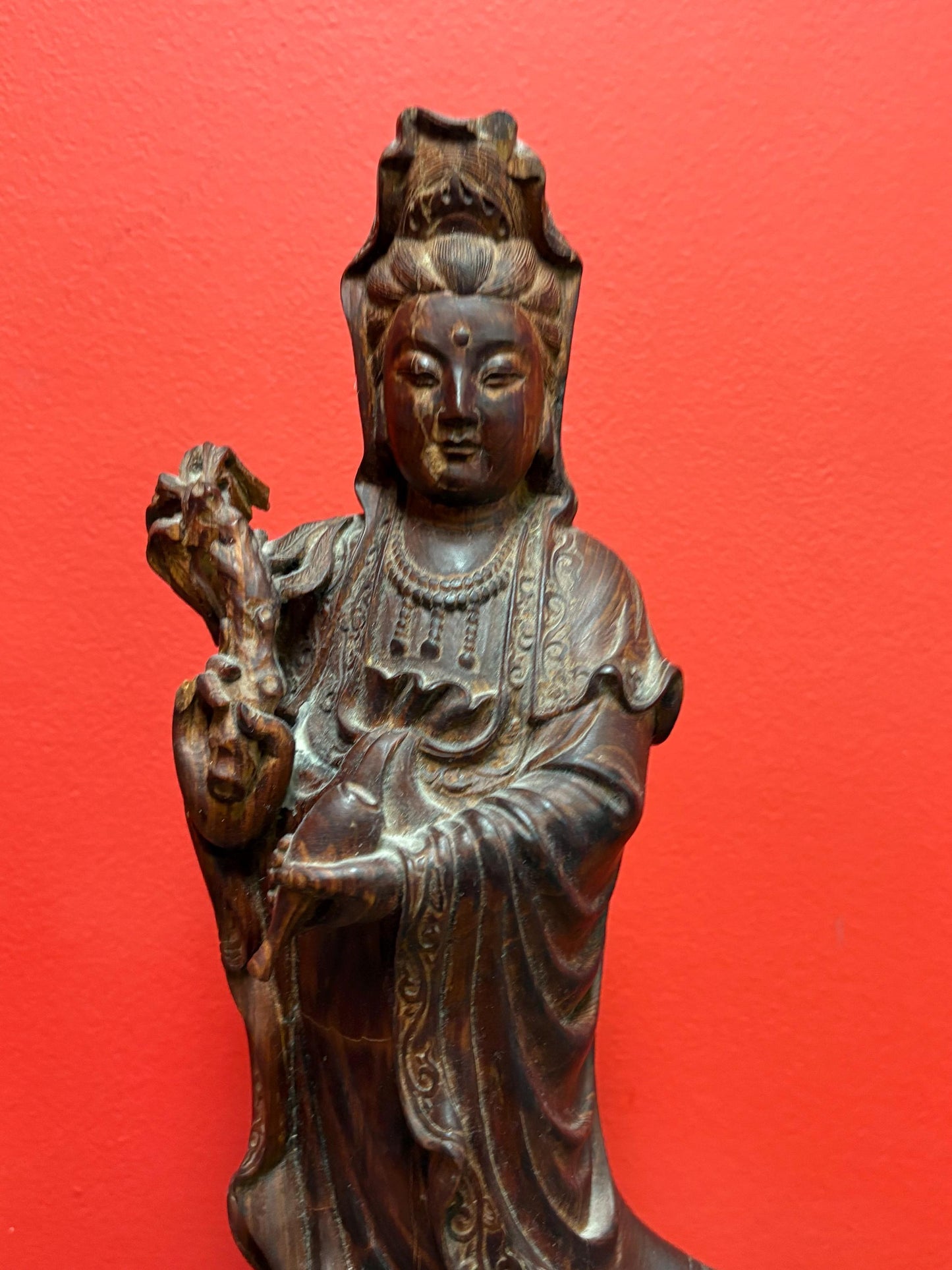 Magnificent Chinese Rosewood well detailed statue of QUAN YIN  heavy and 15 inches tall a stunner  see photos