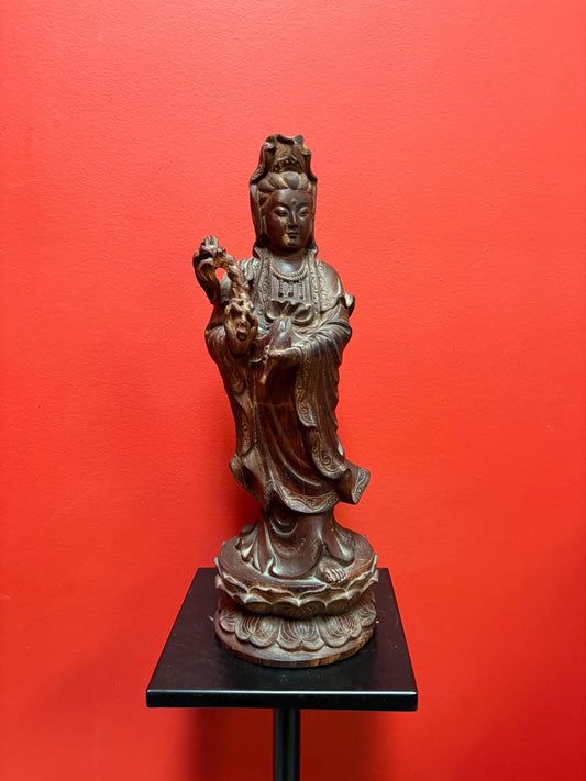Magnificent Chinese Rosewood well detailed statue of QUAN YIN  heavy and 15 inches tall a stunner  see photos