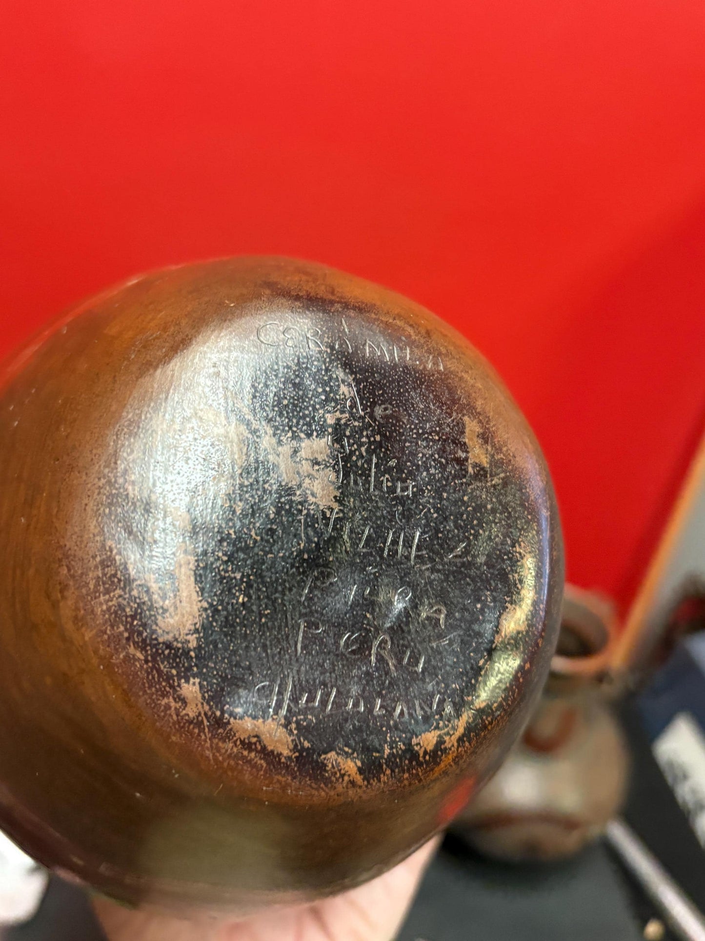 Beautiful antique South American Peruvian signed CHULUCANAS pottery jug  great condition, and beautiful lines  10 inches high