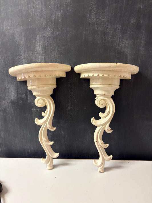 Beautiful antique wooden wall sconces  16 x 9 1/2 wide - French chic look  ready to hang  cottage decor  wow  nice condition -