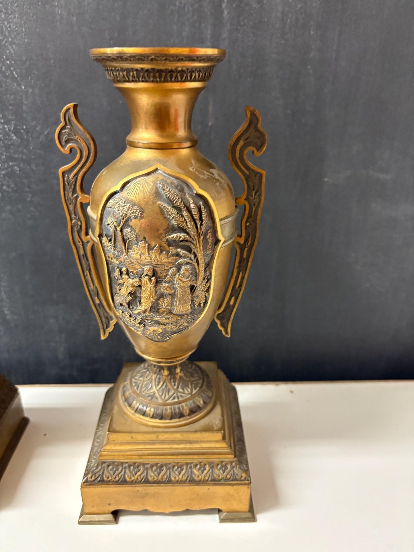 Stunning antique Japanese bronze candle holder urns   magical patina  11 inches high  perfection Meiji period  wow - B