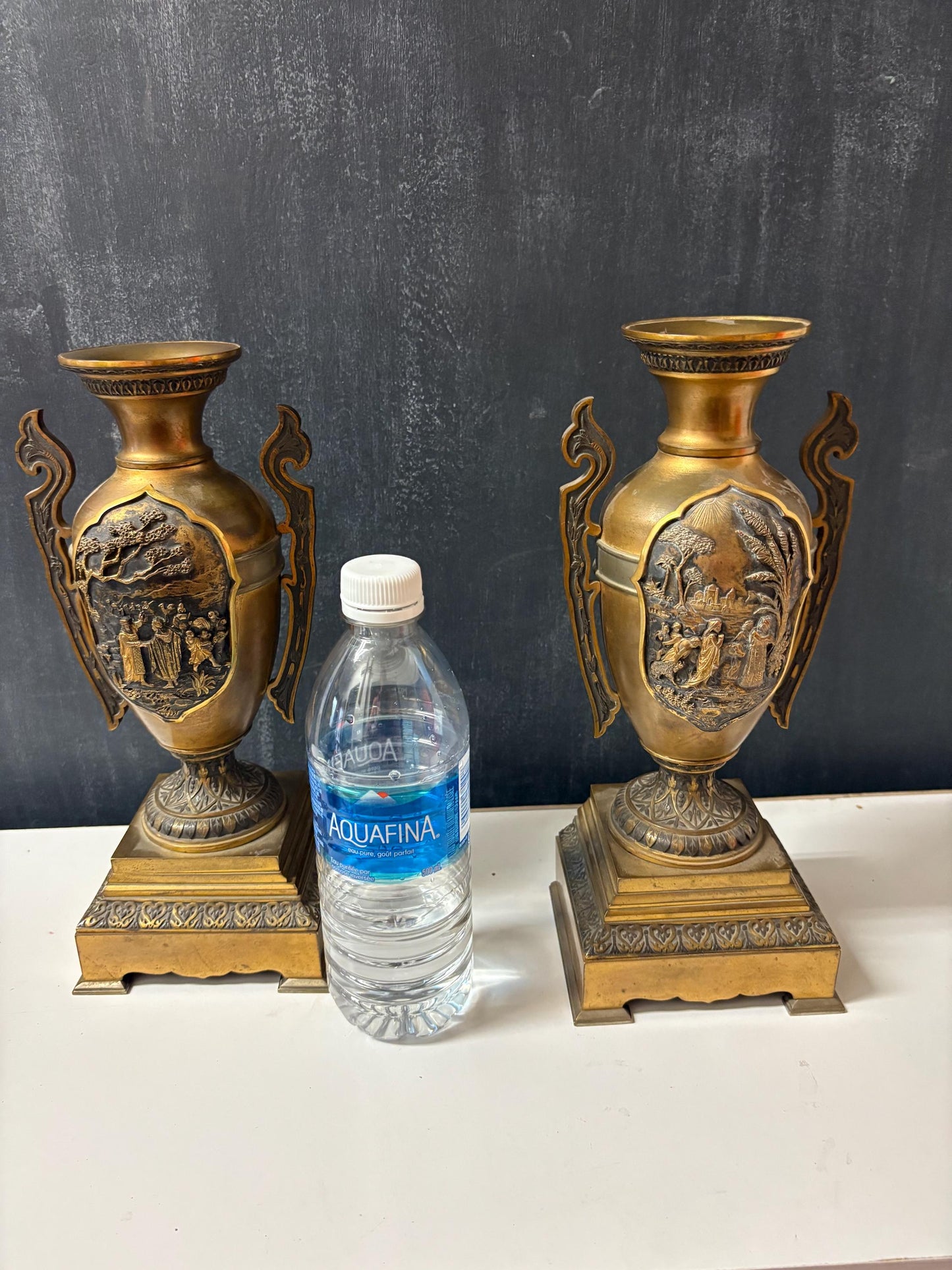 Stunning antique Japanese bronze candle holder urns   magical patina  11 inches high  perfection Meiji period  wow - B