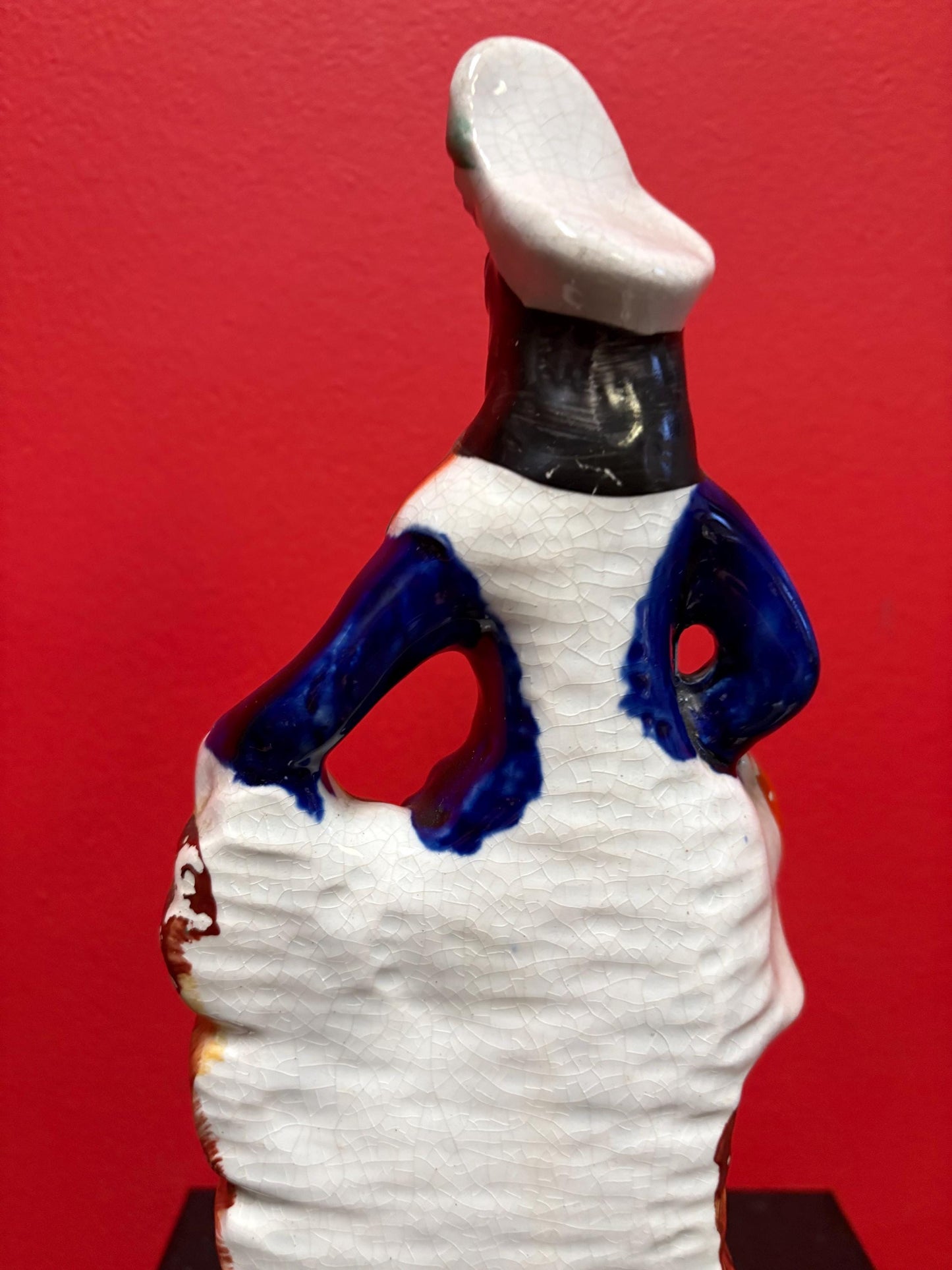 Beautiful  antique 11 inch tall Staffordshire, flat back statue of a soldier with dogs   great condition