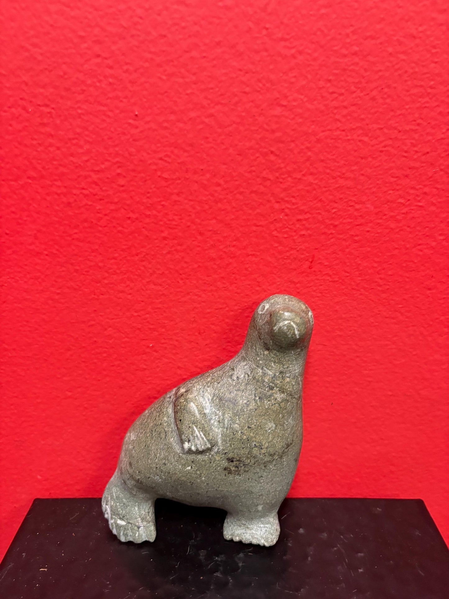 Antique 5 inch long authentic carved Inuit soap stone carved seal - B