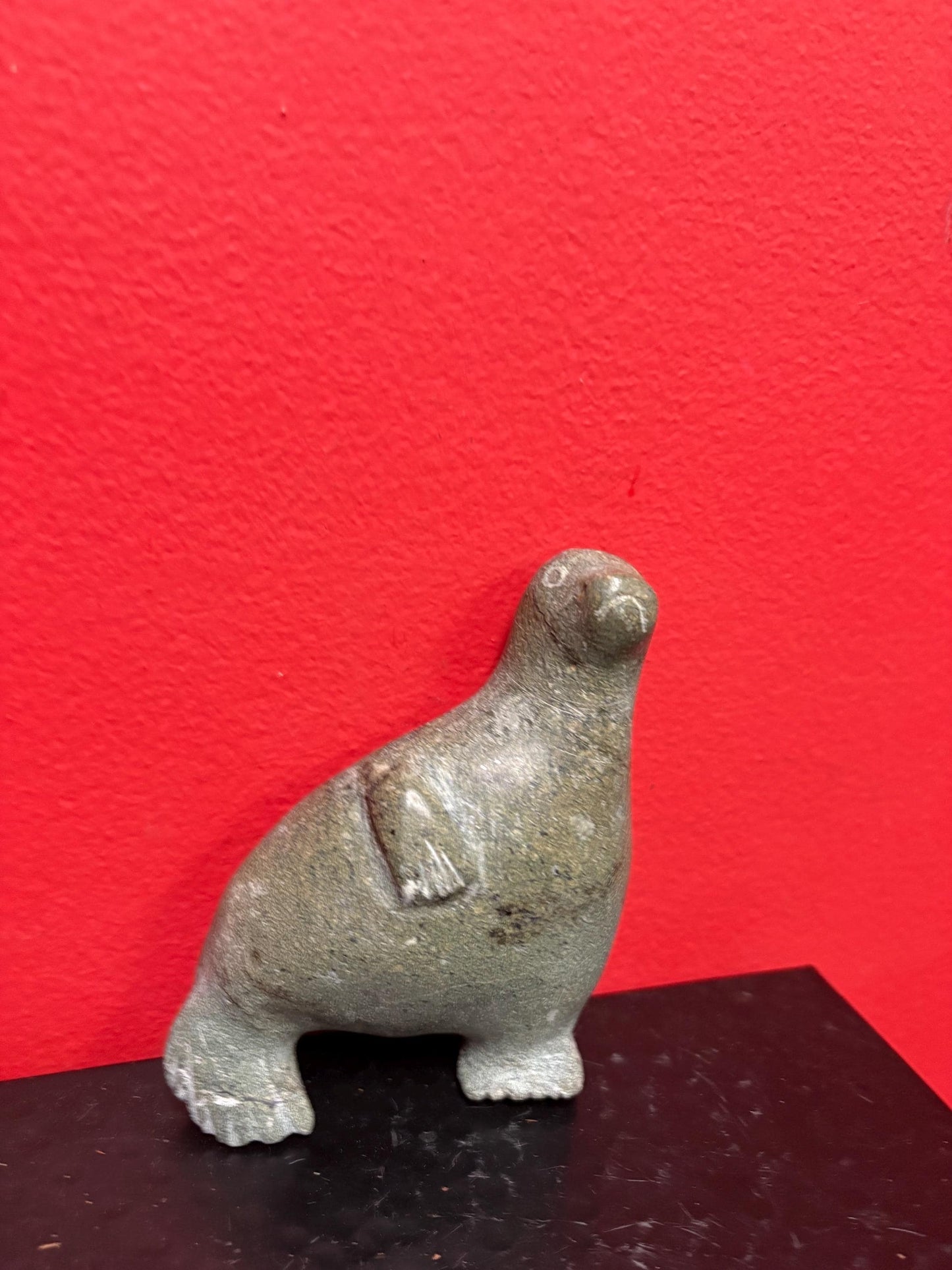 Antique 5 inch long authentic carved Inuit soap stone carved seal - B