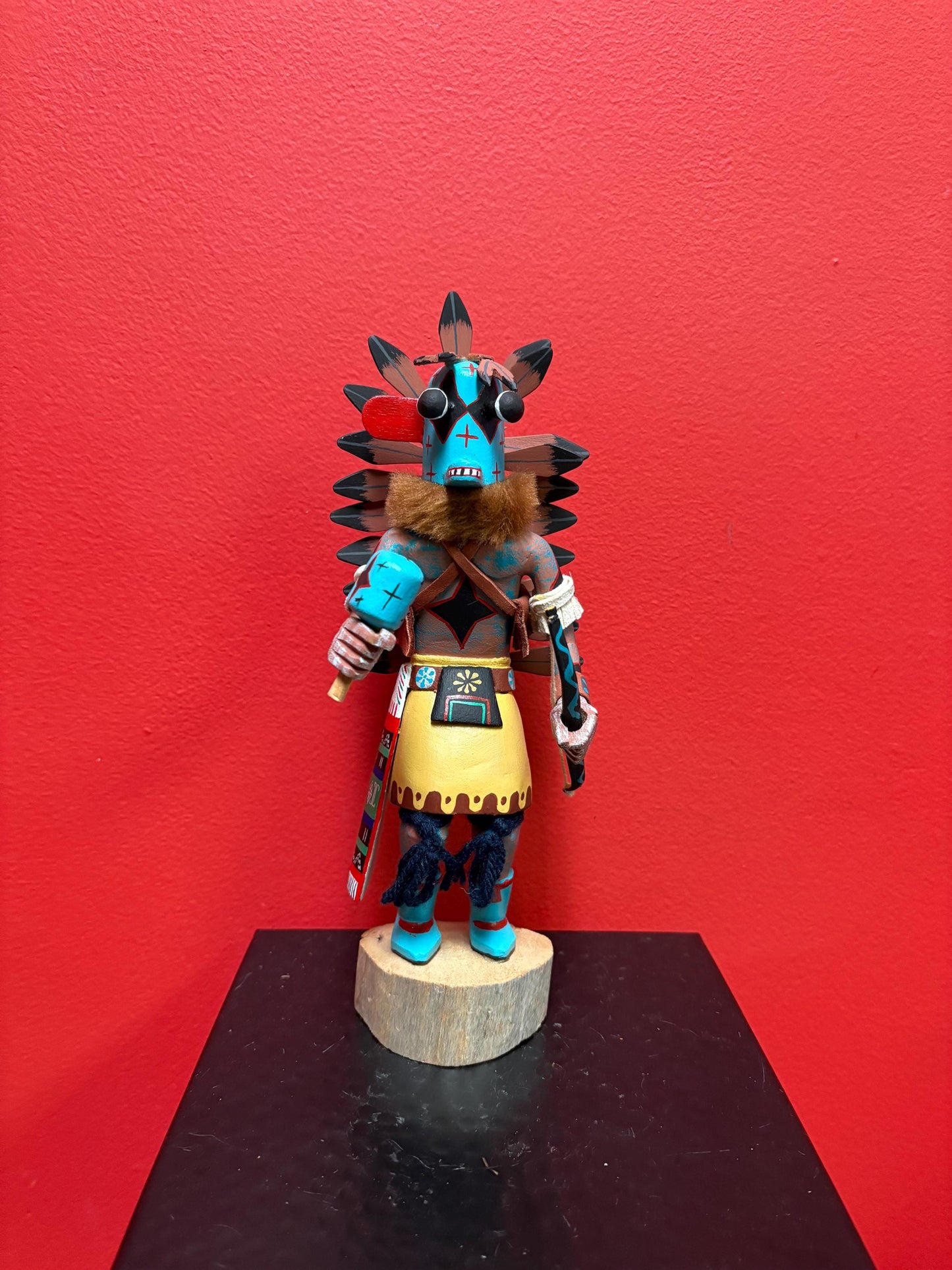 Lovely signed indigenous American hopi kachina doll missing ear   11 inches tall