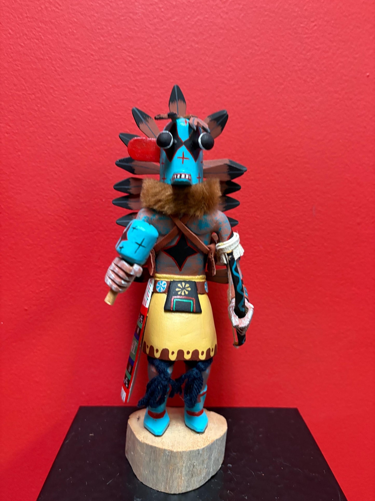 Lovely signed indigenous American hopi kachina doll missing ear   11 inches tall