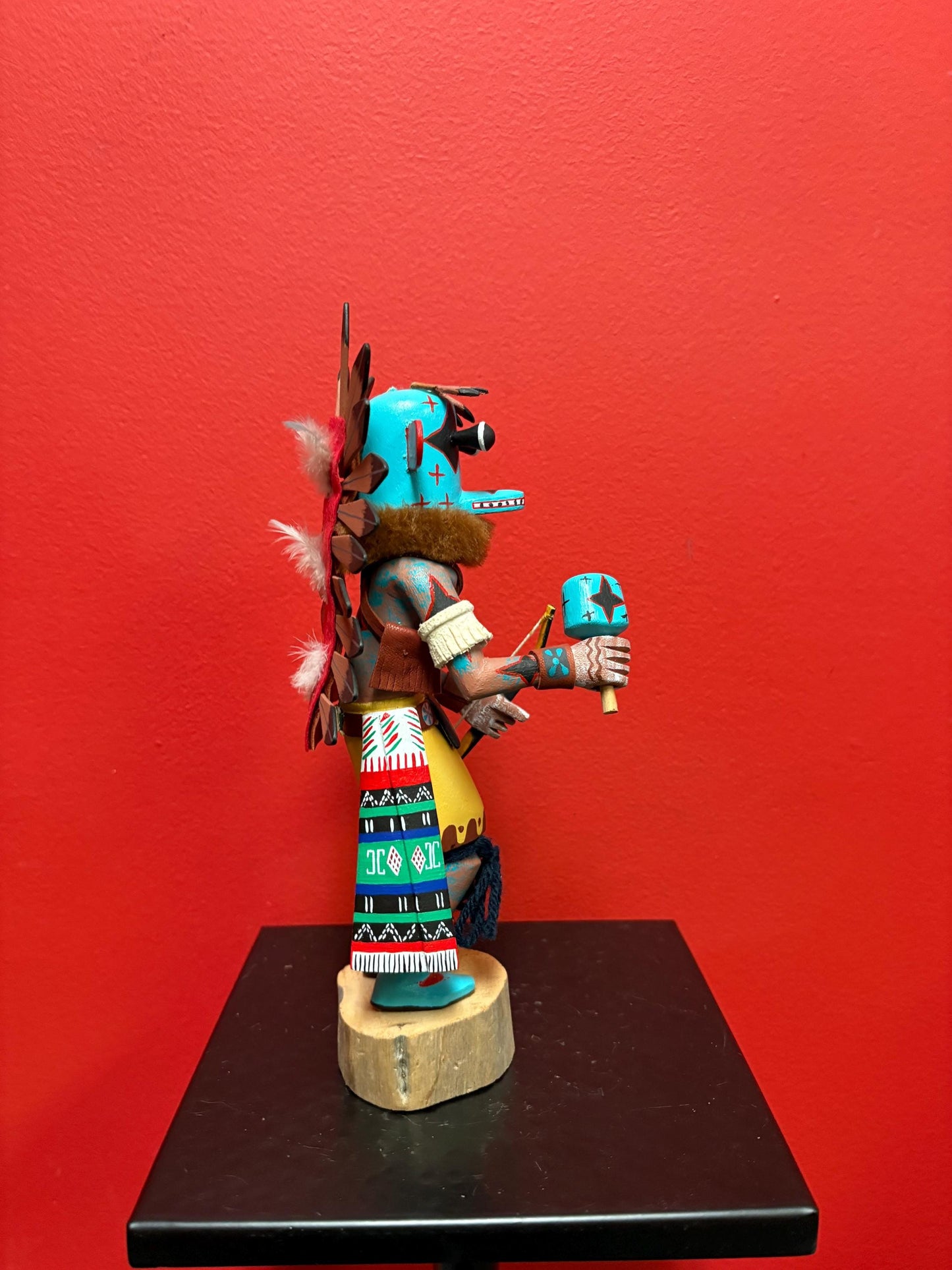Lovely signed indigenous American hopi kachina doll missing ear   11 inches tall