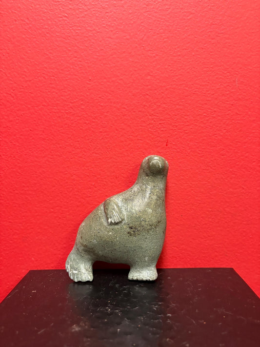 Antique 5 inch long authentic carved Inuit soap stone carved seal - B