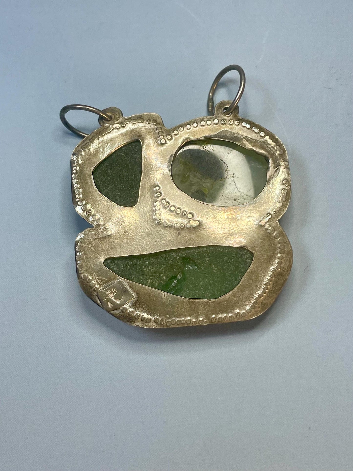 Cool Gemstone and Untested Silver Pendant  1.75 inches