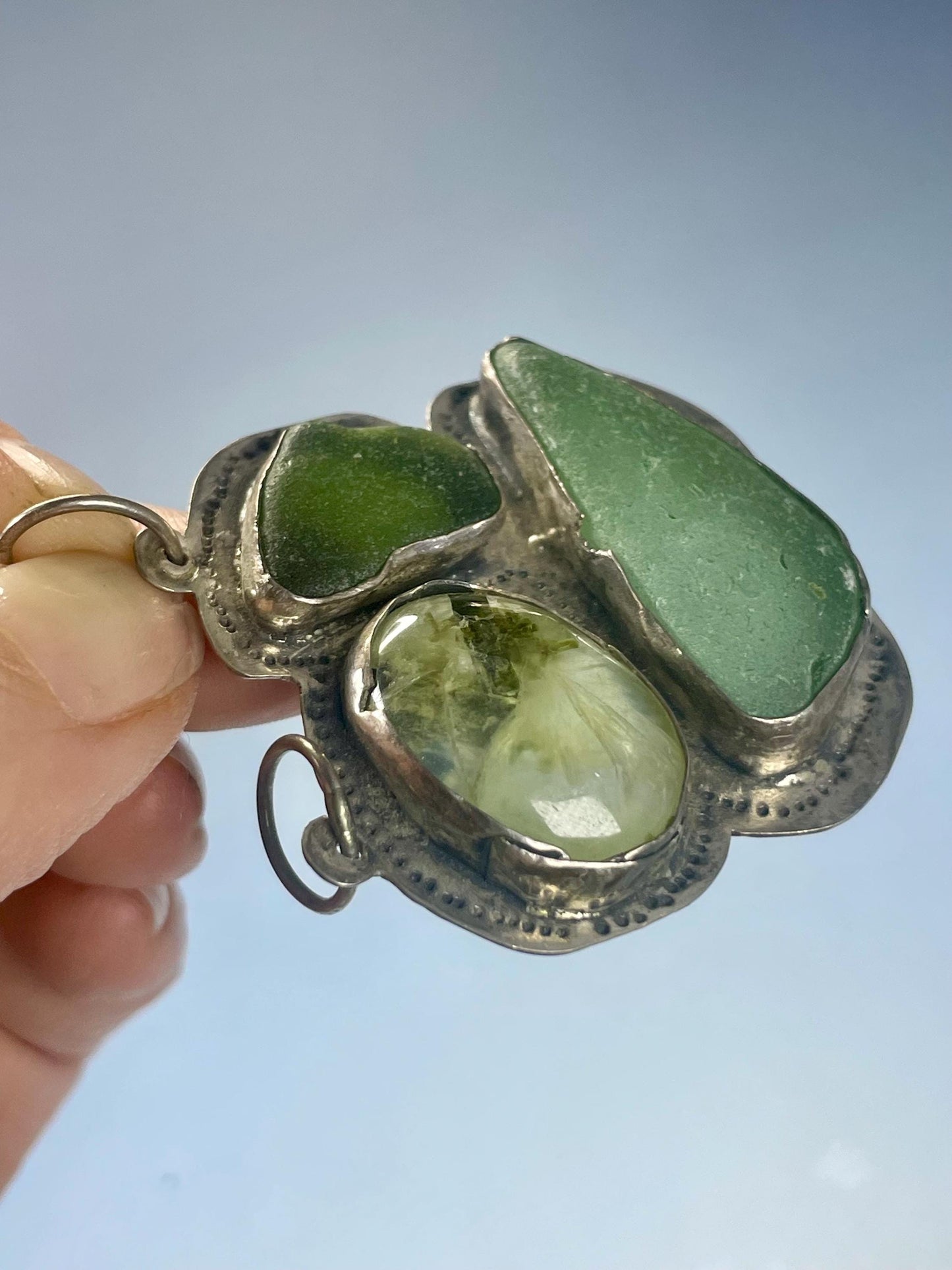 Cool Gemstone and Untested Silver Pendant  1.75 inches