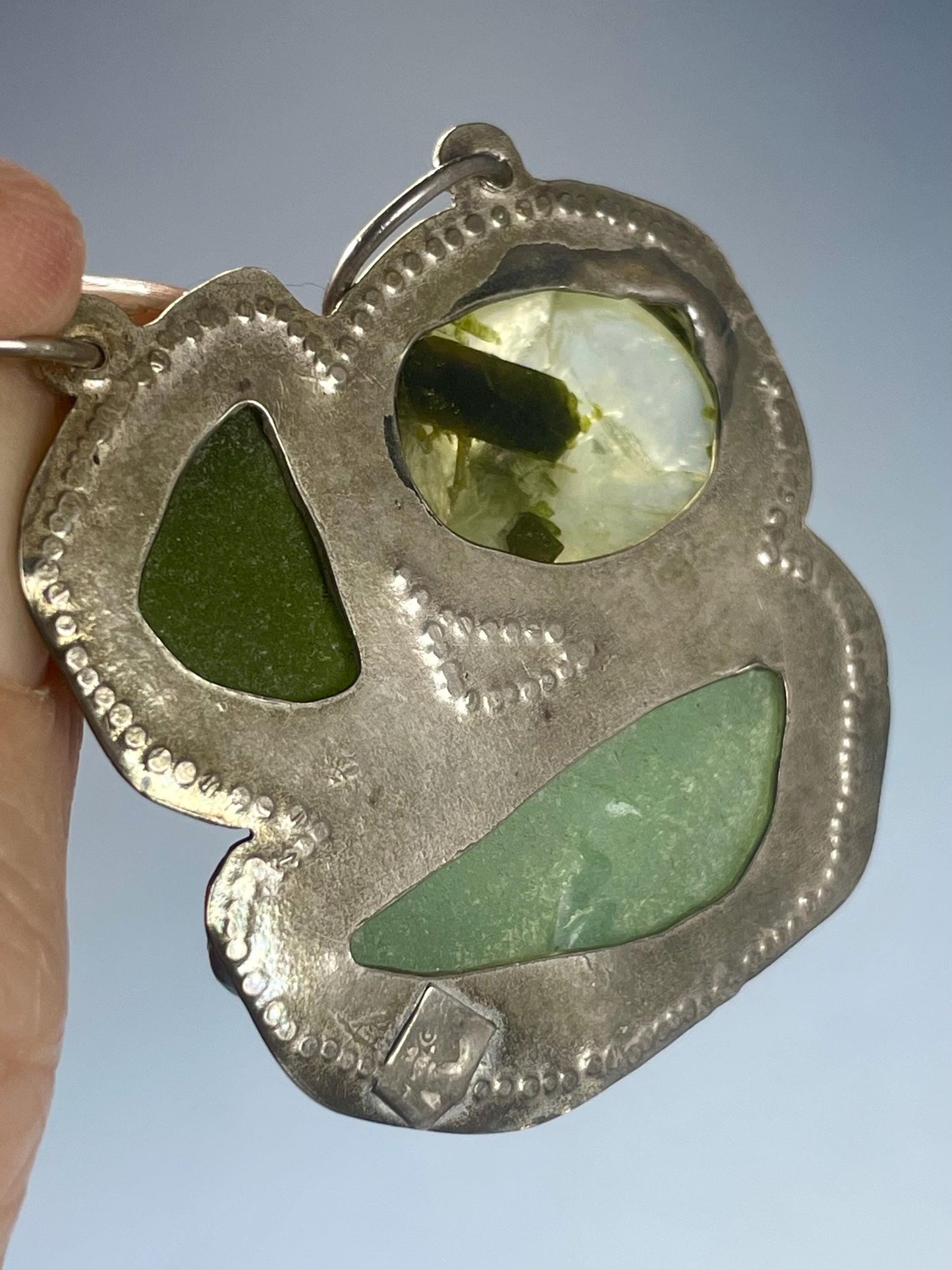 Cool Gemstone and Untested Silver Pendant  1.75 inches