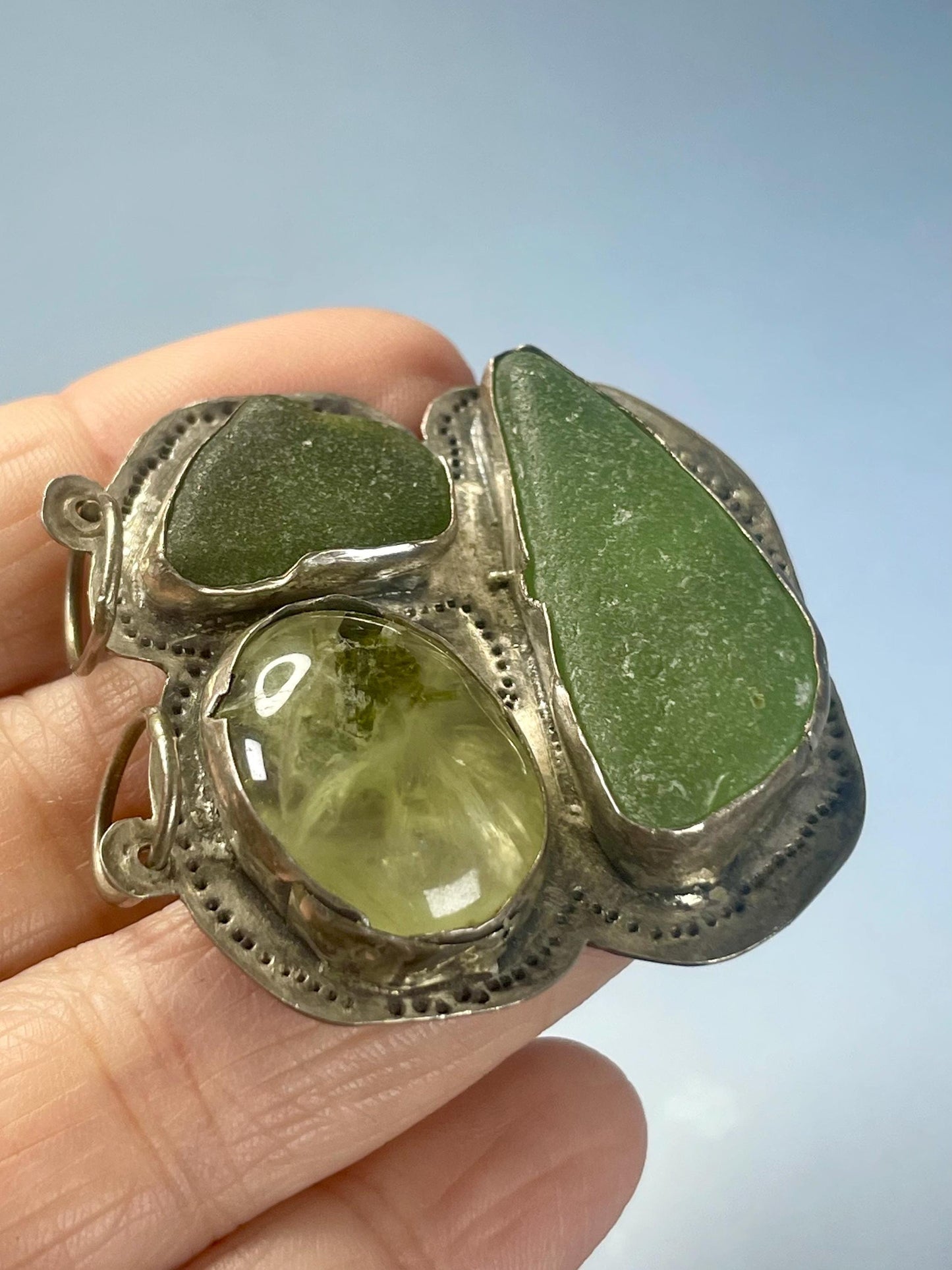 Cool Gemstone and Untested Silver Pendant  1.75 inches
