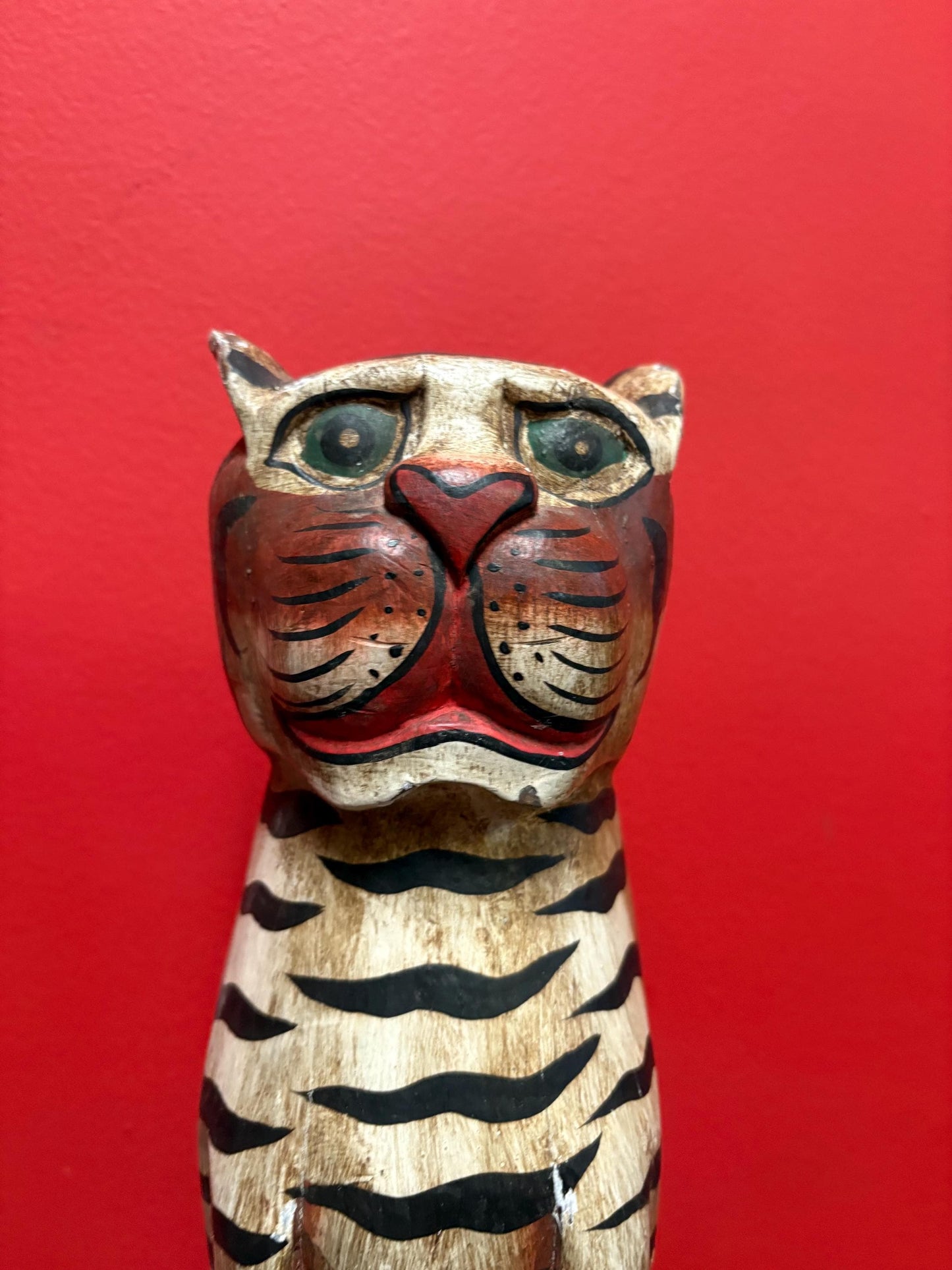 Beautiful solid wood whimsical wooden cat  see photos for condition  13 inches tall  beautiful and perfect gift  great value