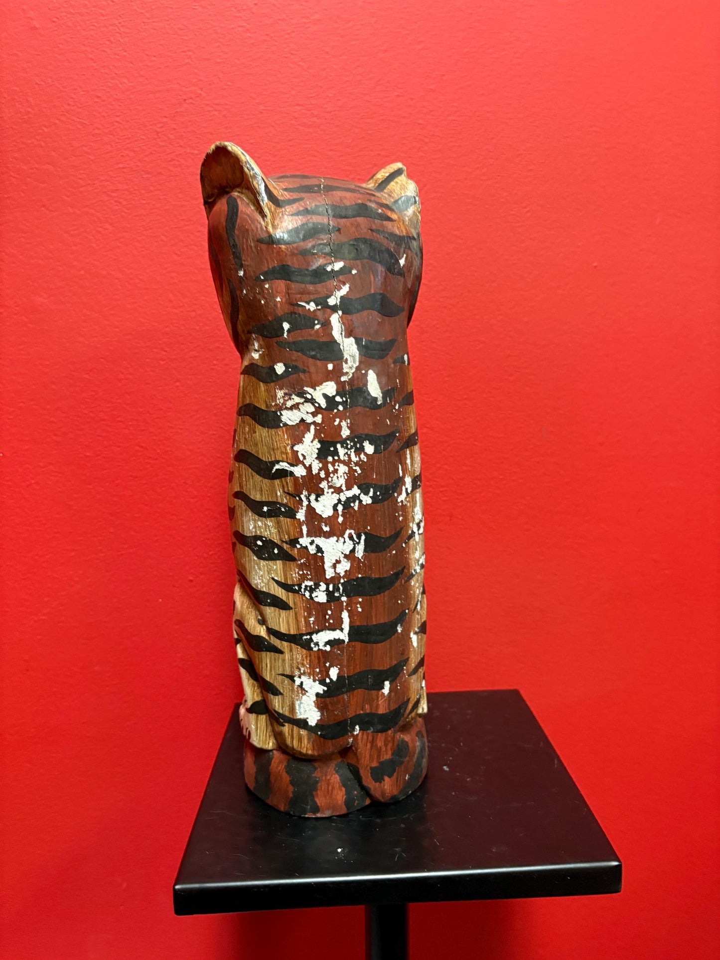 Beautiful solid wood whimsical wooden cat  see photos for condition  13 inches tall  beautiful and perfect gift  great value