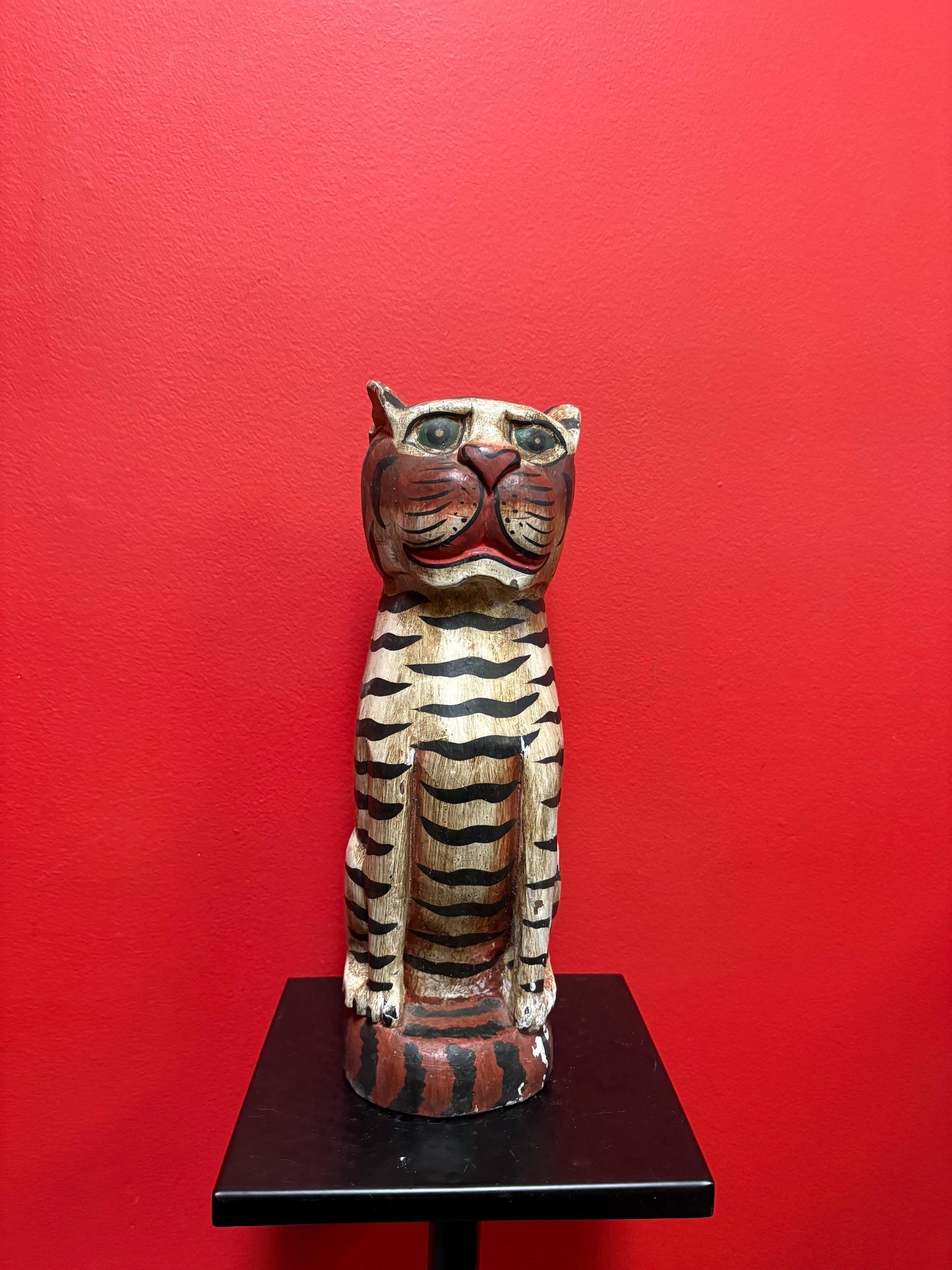 Beautiful solid wood whimsical wooden cat  see photos for condition  13 inches tall  beautiful and perfect gift  great value