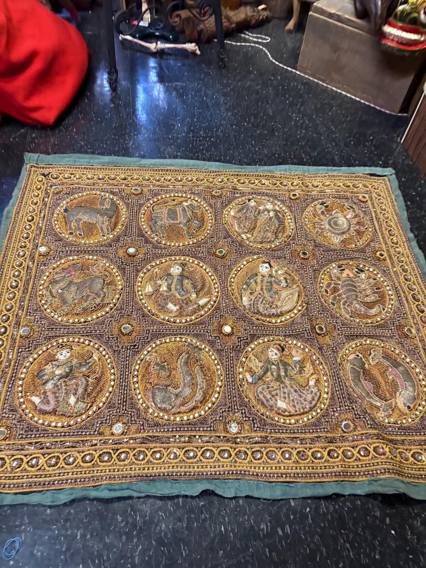 Absolutely stunning 41 x 35 antique south Asian fabric  jewelled and handmade  no words  wonderful  condition - wow