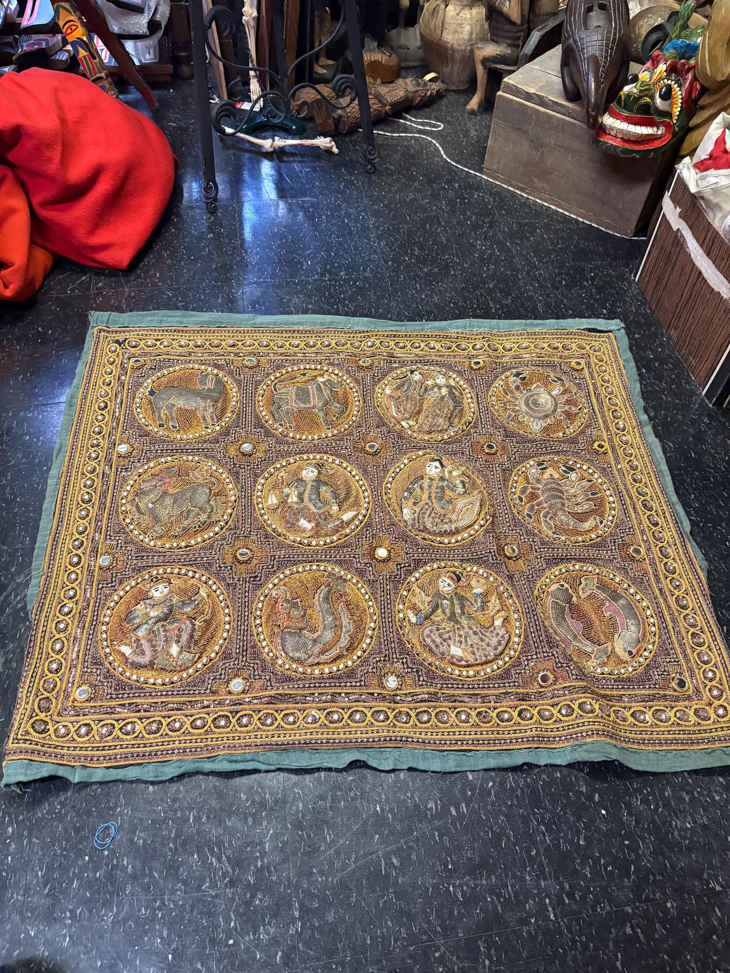 Absolutely stunning 41 x 35 antique south Asian fabric  jewelled and handmade  no words  wonderful  condition - wow