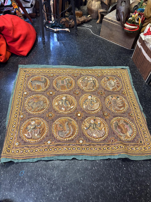 Absolutely stunning 41 x 35 antique south Asian fabric  jewelled and handmade  no words  wonderful  condition - wow