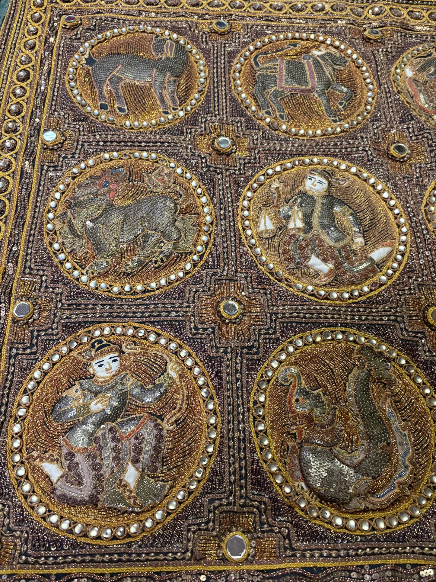 Absolutely stunning 41 x 35 antique south Asian fabric  jewelled and handmade  no words  wonderful  condition - wow