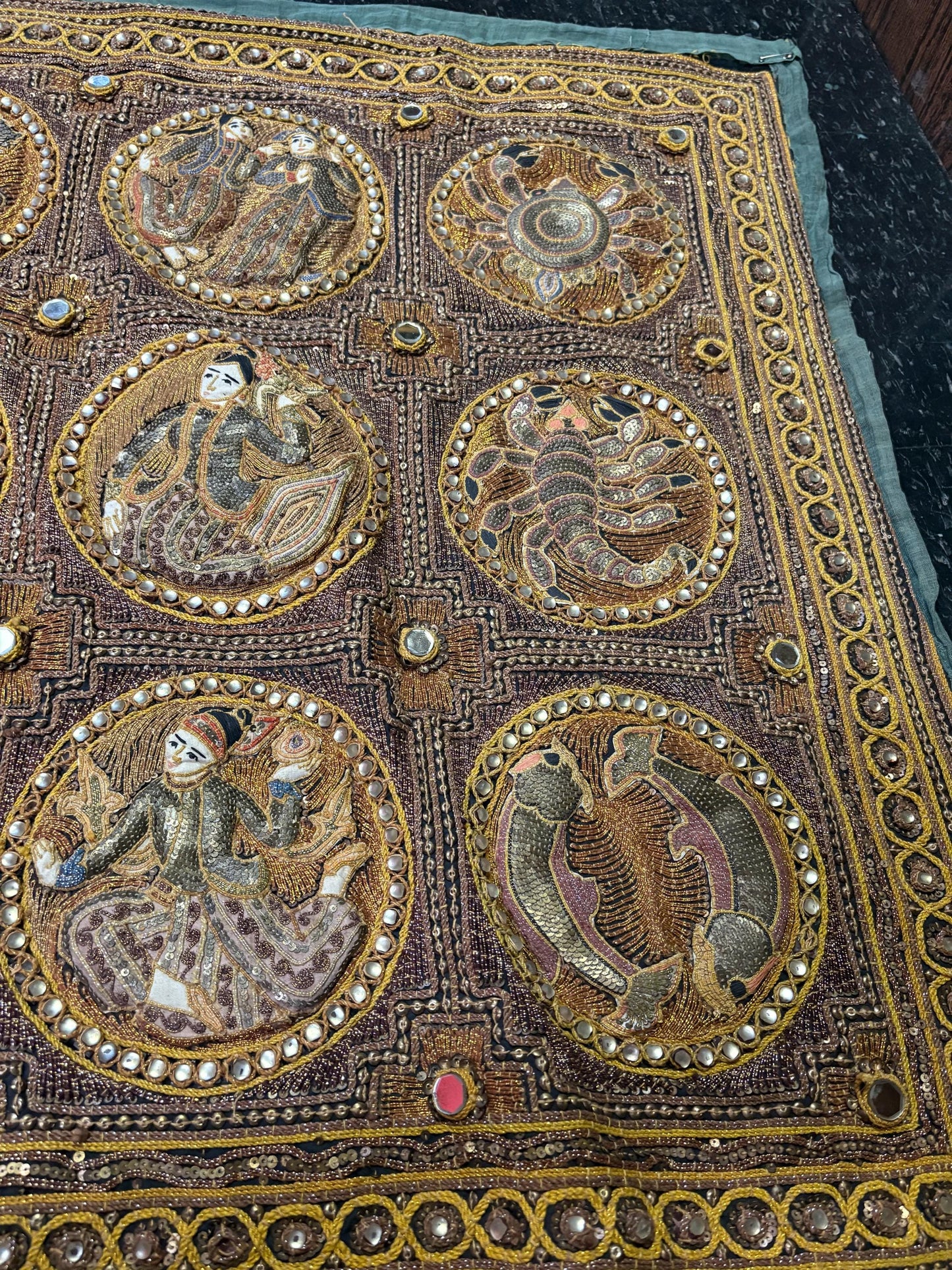 Absolutely stunning 41 x 35 antique south Asian fabric  jewelled and handmade  no words  wonderful  condition - wow