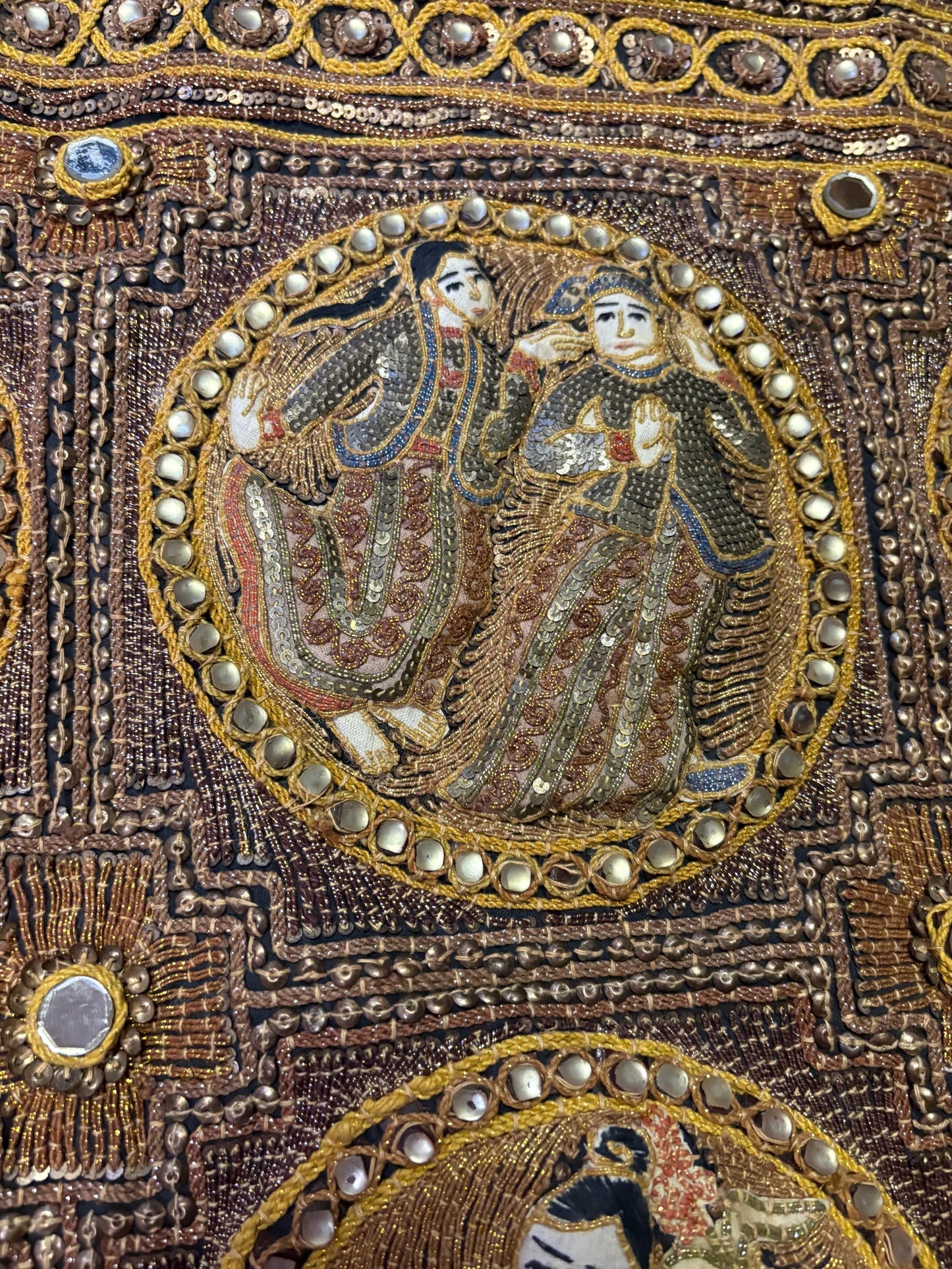 Absolutely stunning 41 x 35 antique south Asian fabric  jewelled and handmade  no words  wonderful  condition - wow