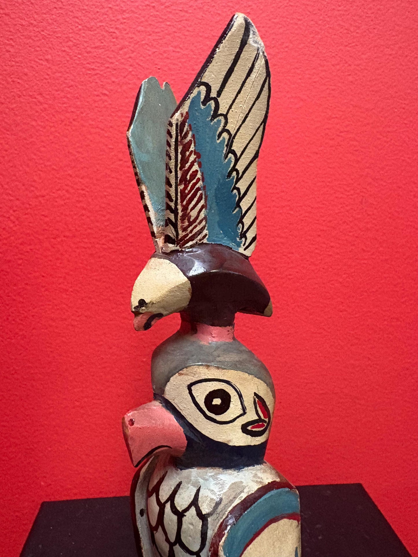 Stunning antique 9 inch primitive polychrome first nation Pacific Northwest Coast transformation totem pole  small chip  wow