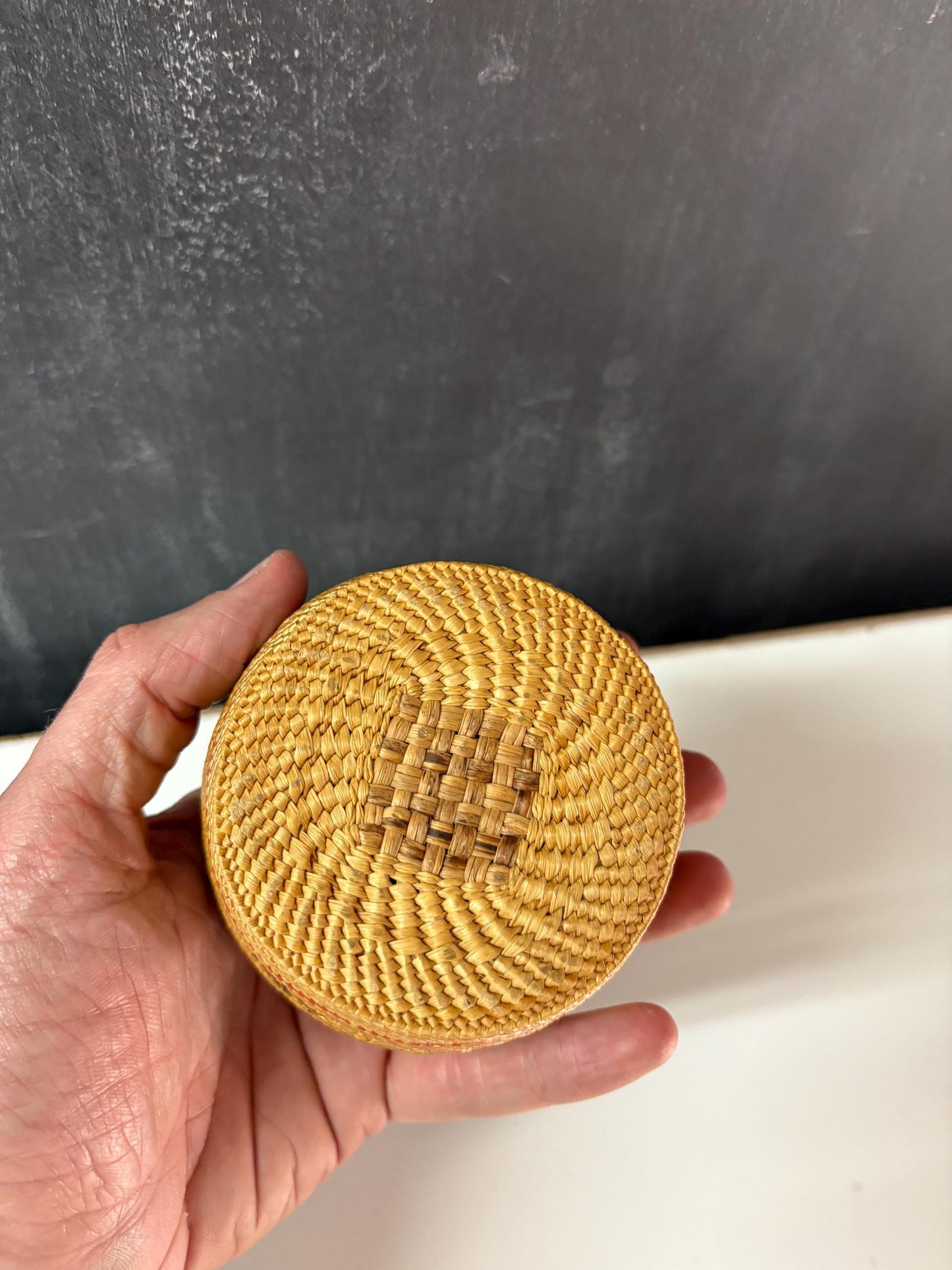 Indigenous first nations coast Salish basket with damage  4 x 2  great example and really great value