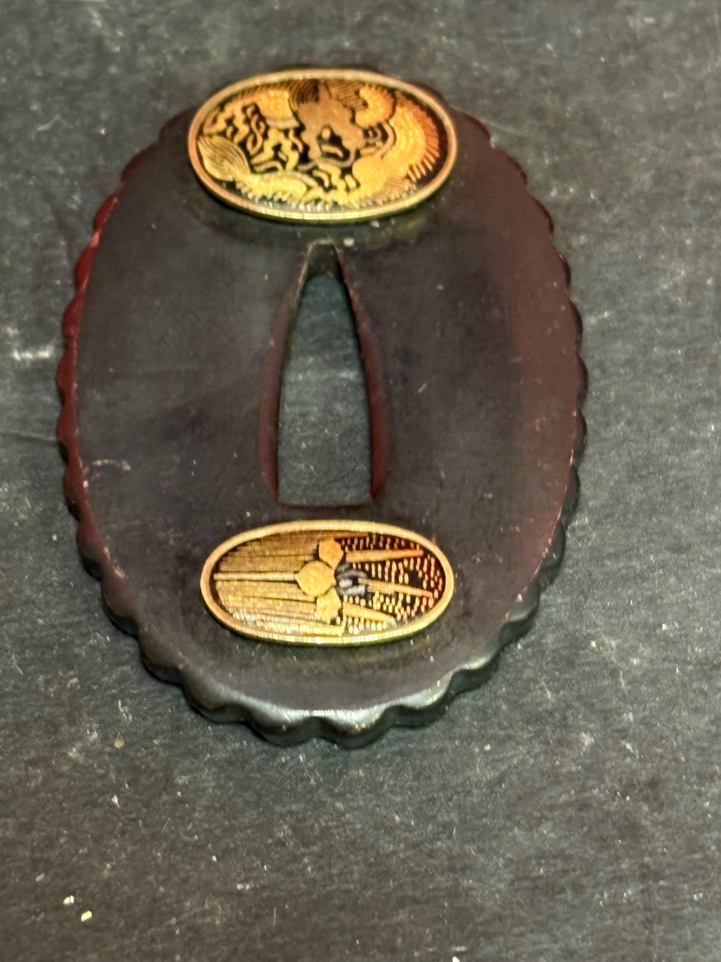 Incredible 2 inch Japanese katana TSUBA - bronze and gilt - fabulous detail  wow   Japanese samurai tsuba