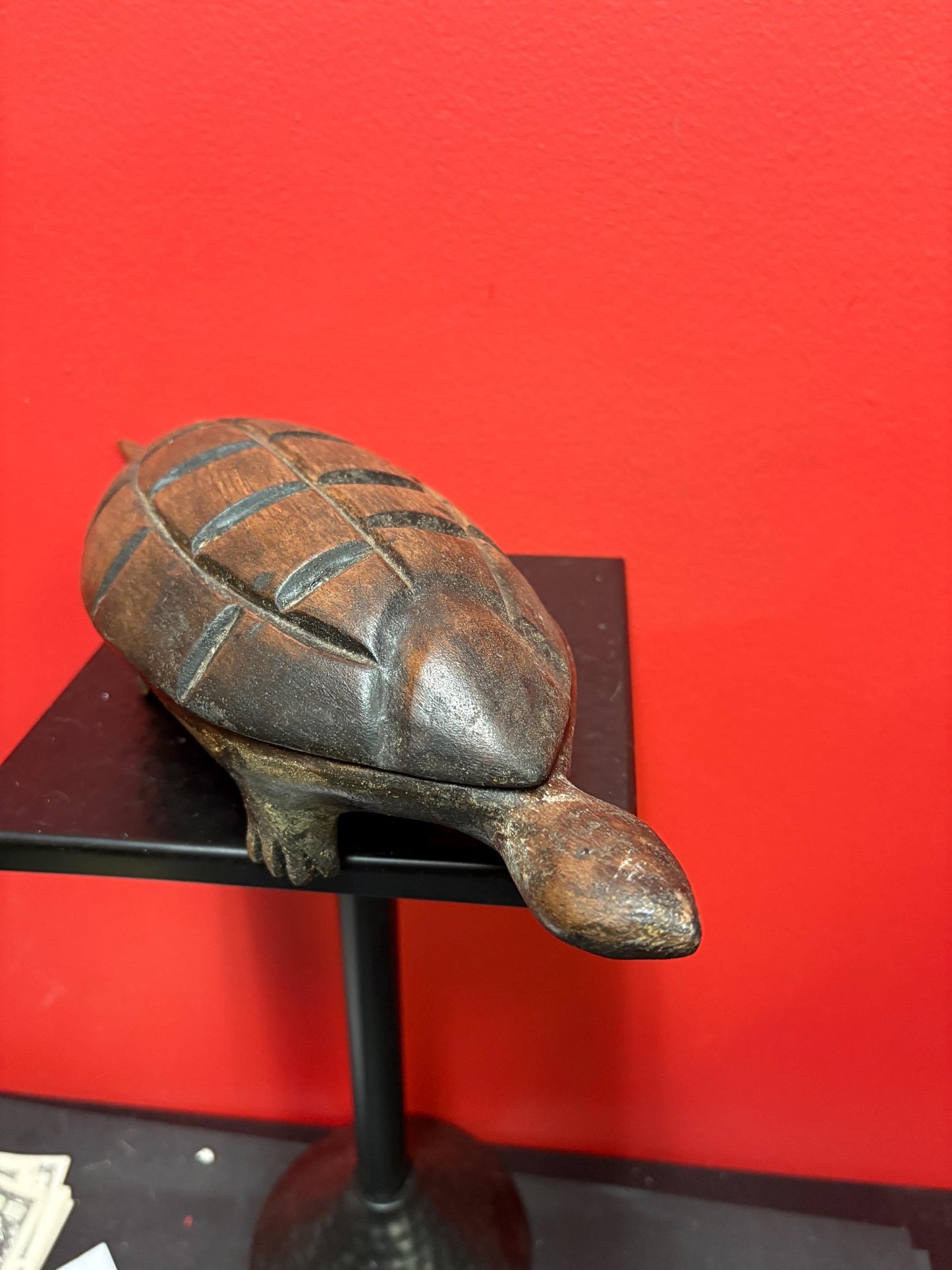Lovely antique oceanic carved wooden turtle box very cool imagery and detail - great condition great gift  13 inches long  heavy