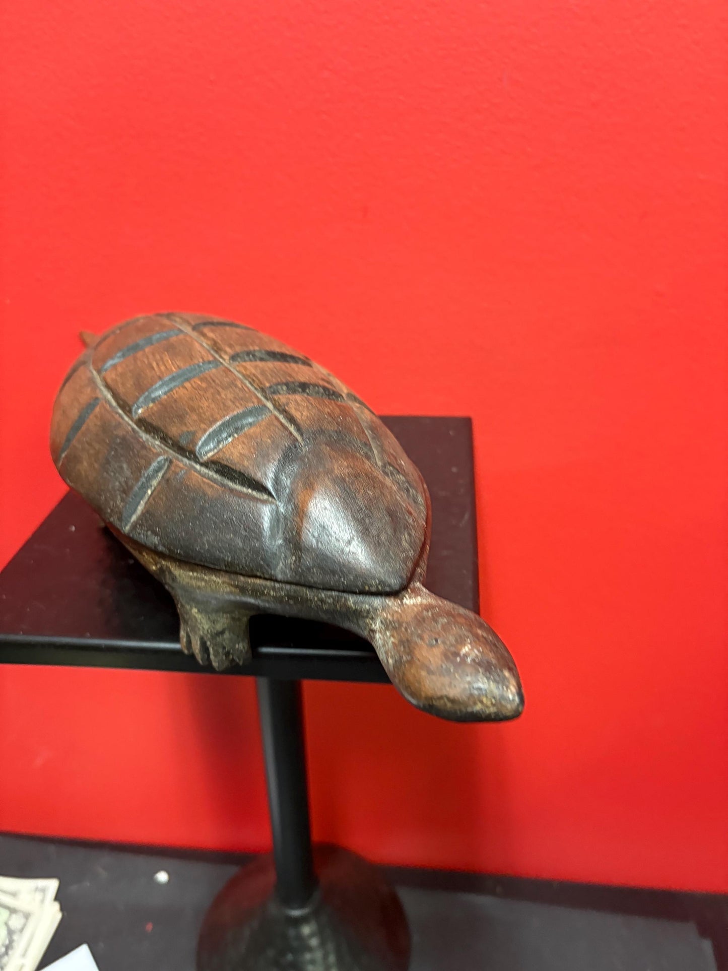 Lovely antique oceanic carved wooden turtle box very cool imagery and detail - great condition great gift  13 inches long  heavy