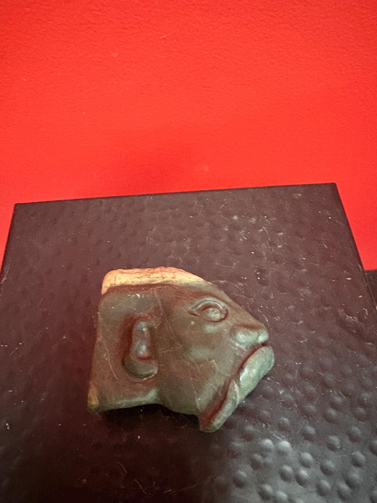 Mutton fat jade and spinach Jade 3 inch carved face  very cool and unusual - signed