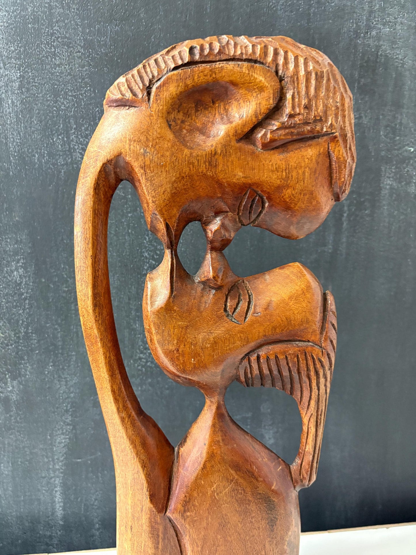 Very cool African kissing couple wooden statue  great gift and 17 x 7 wide