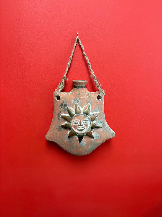 Stunning 17 x 11 wide vintage Mexican wall vessel vase  sunshine happy terra-cotta beauty great for in or outside  perfect gift