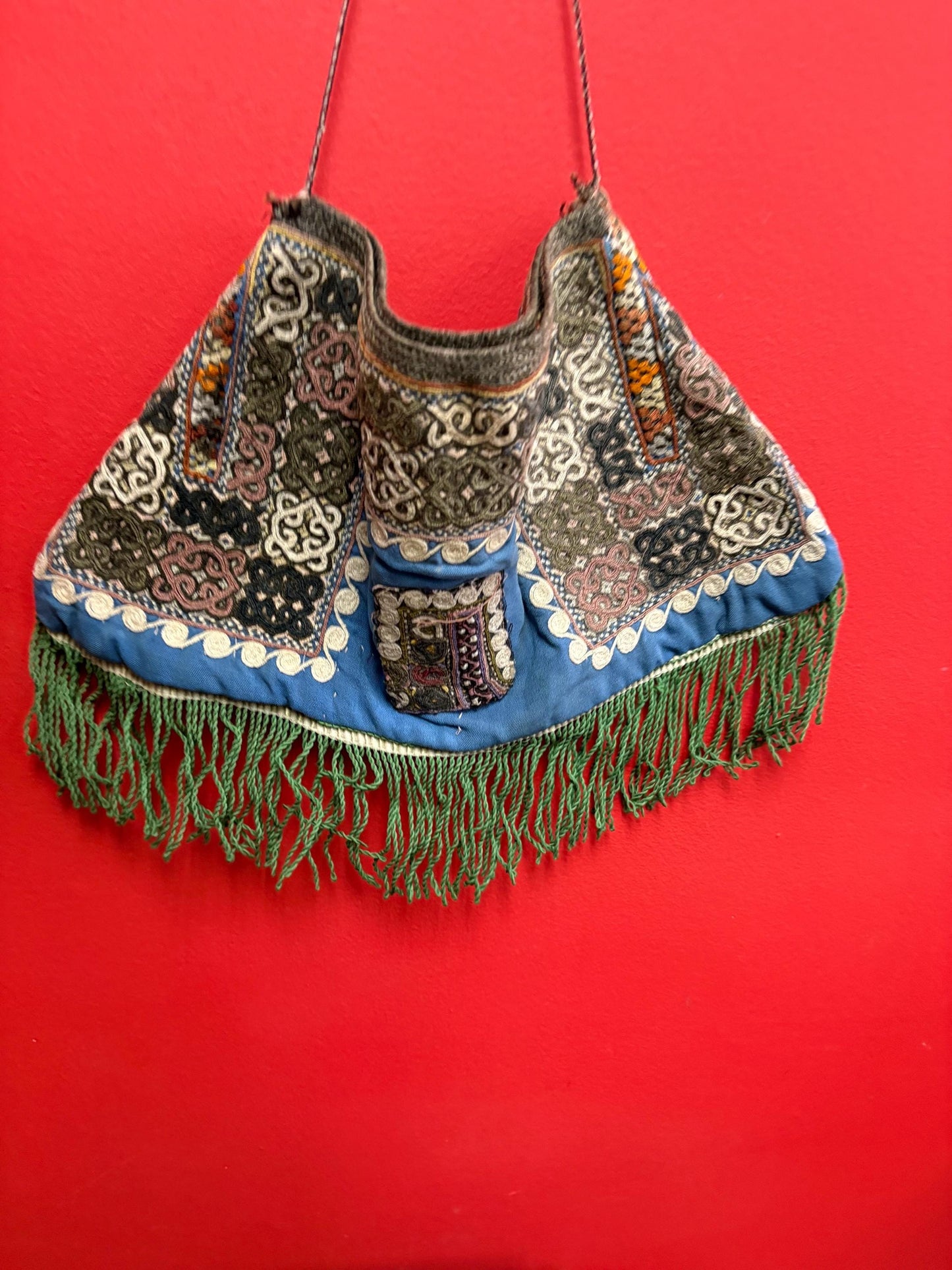 Beautiful antique  Indian or Nepalese  20x 14 inches fabric bag pretty good condition see photos  unique piece